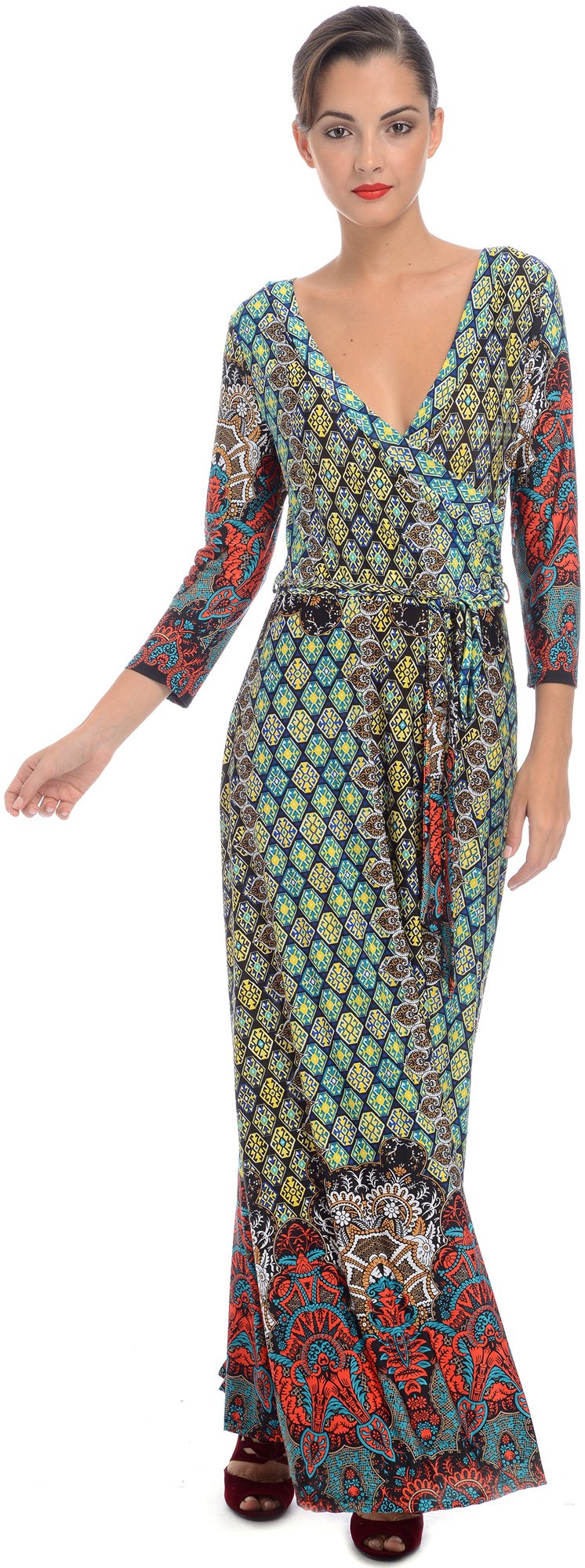 Stylish Moroccan Jersey Wrap Maxi Dress for Women - Boho Chic Long Flowy Dress - Perfect for Beach Vacations, Summer Parties & Casual Outings