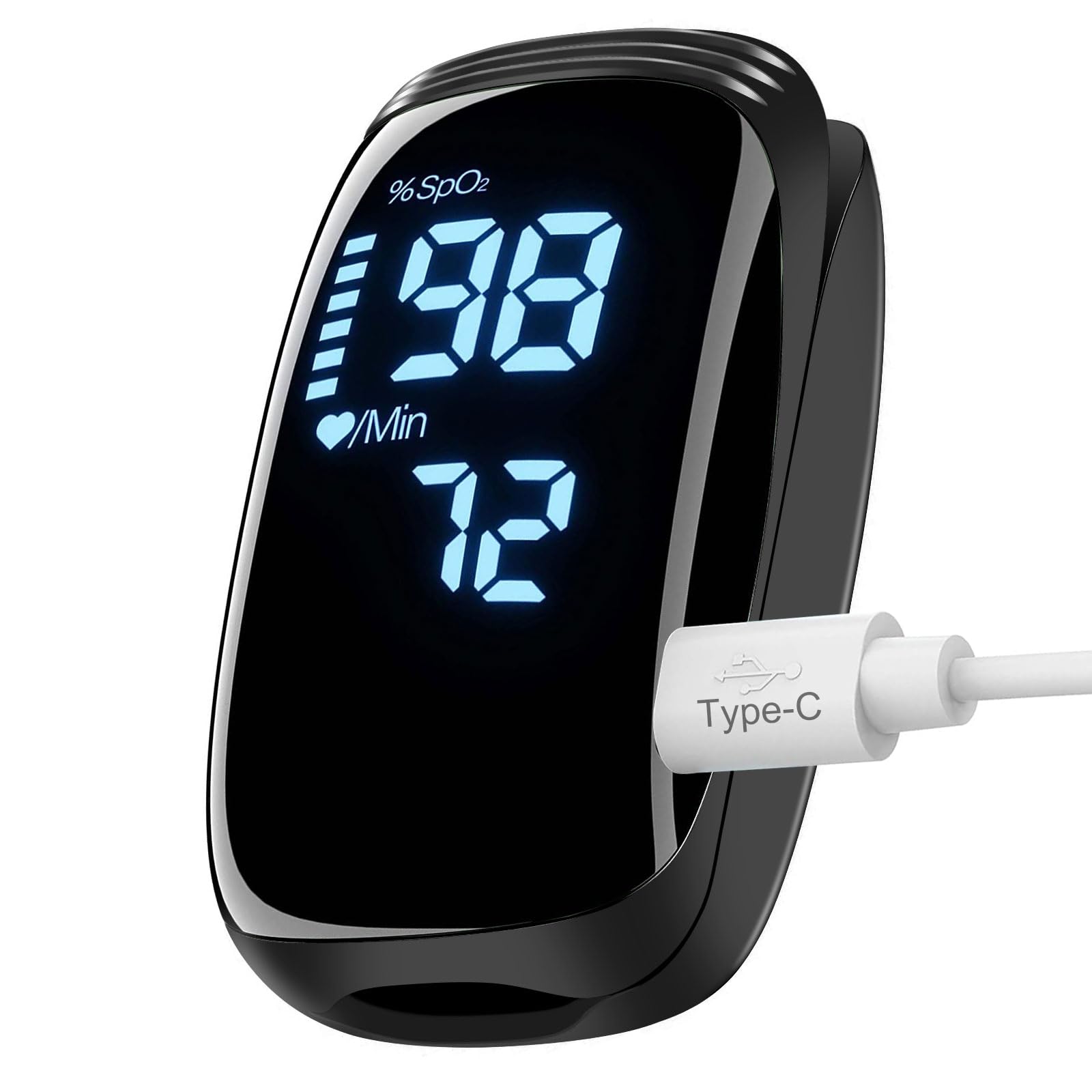 Accurate Rechargeable Fingertip Pulse Oximeter - Fast SpO2 & Blood Oxygen Saturation Monitor - Portable Oxygen Meter for Home, Travel & Sports - Black