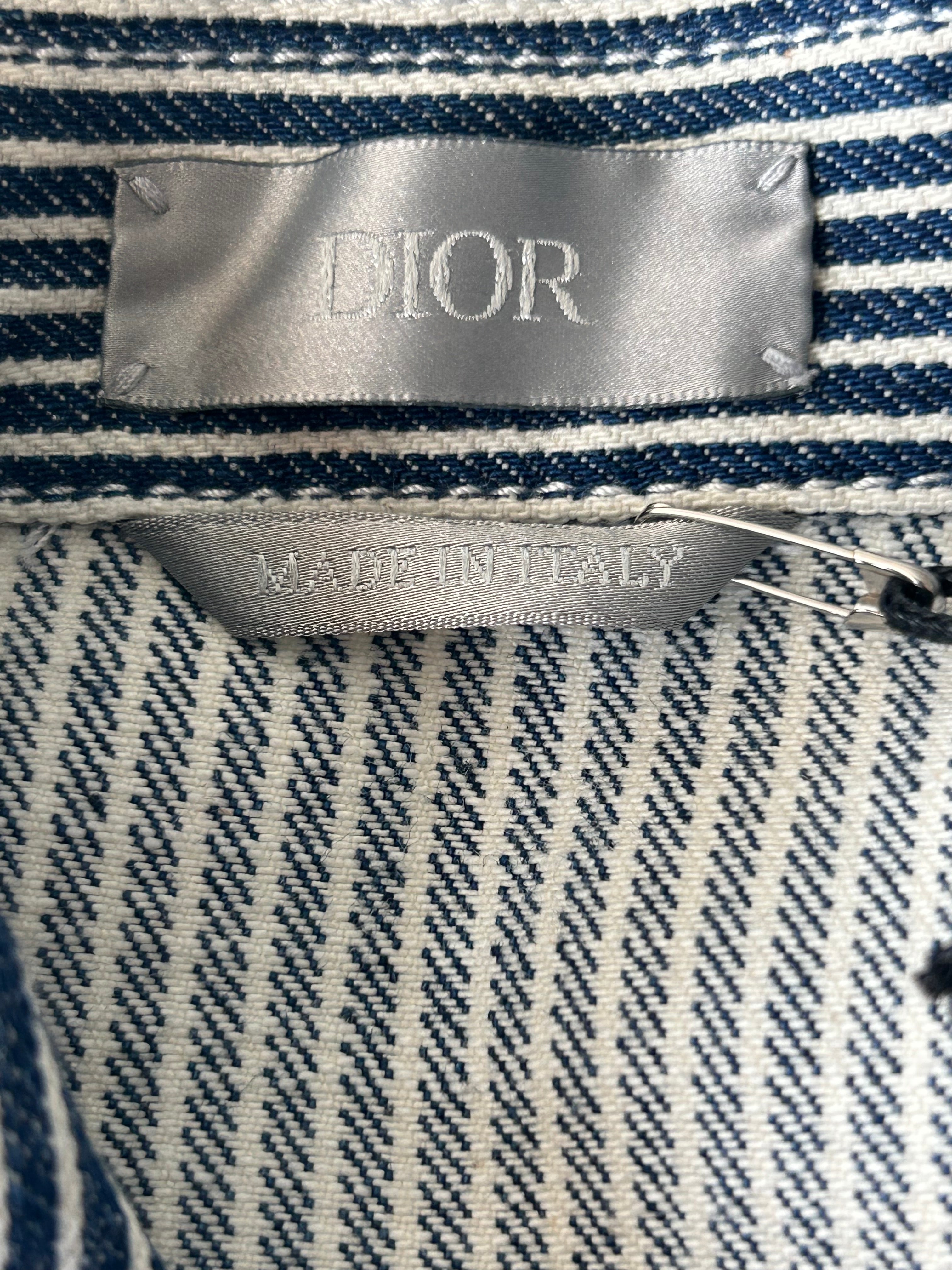 Dior Blue and White Striped Heart Logo Jacket - Stylish Fashion Outerwear for Women | Perfect for Casual Outings, Date Nights, and Special Events
