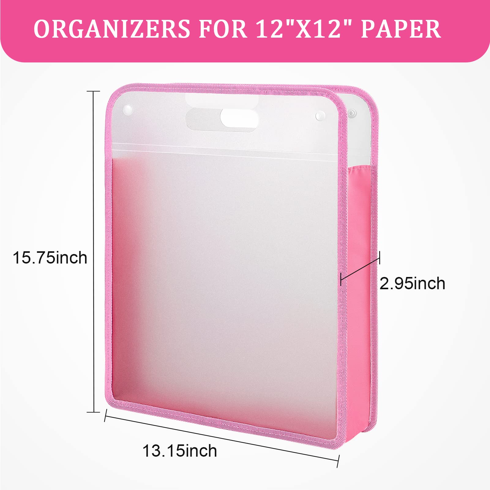 Caydo 12x12 Scrapbook Paper Organizer - Pink Expanding Storage Folio with Handle for Scrapbooking, Vinyl Paper & Cardstock - Portable Craft Supplies for Home, Office & DIY Projects