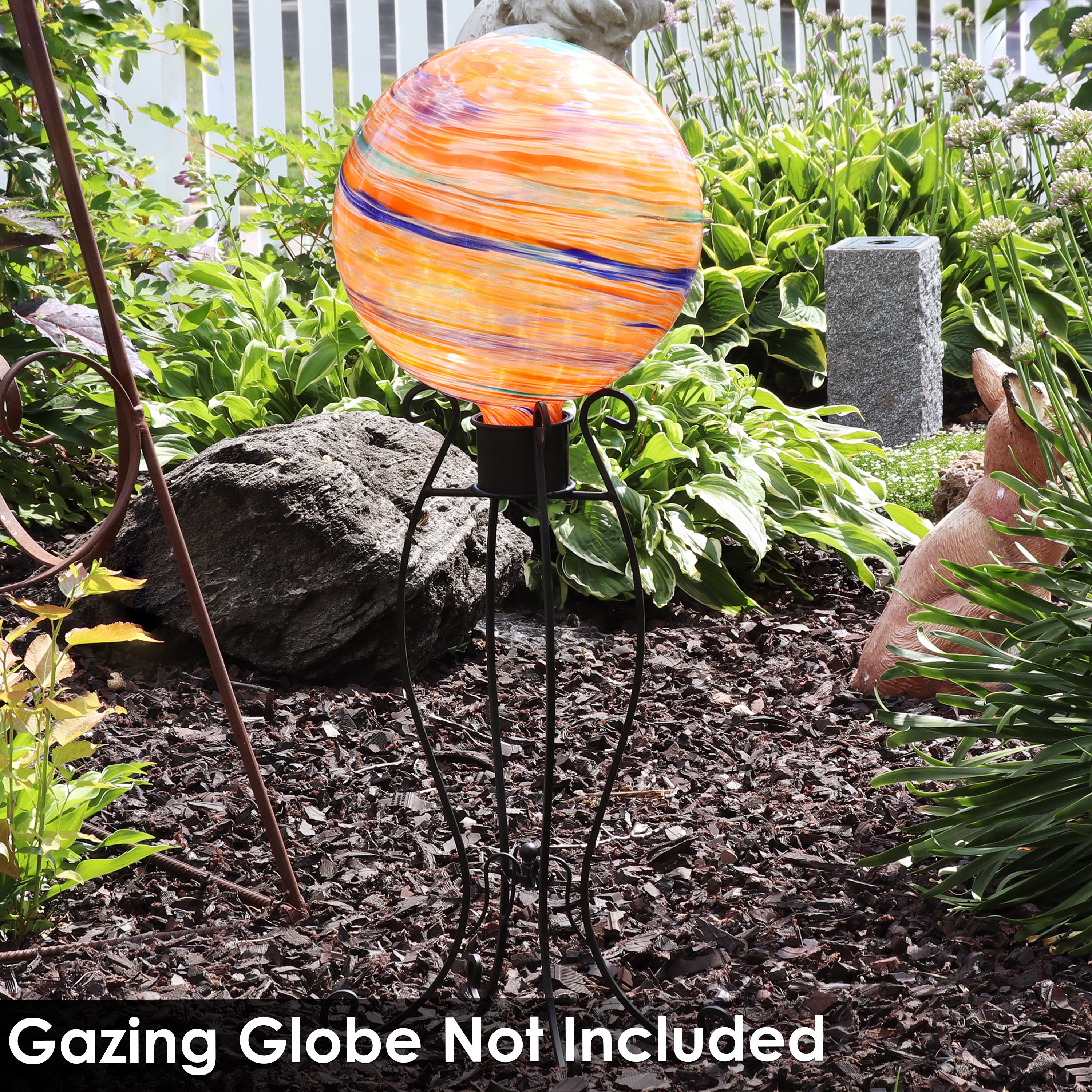 Elegant Black Metal Gazing Ball Stand for Garden Decor - Sunnydaze Graceful Curved Outdoor Ornament Holder - Perfect for Lawn, Patio & Backyard Landscaping