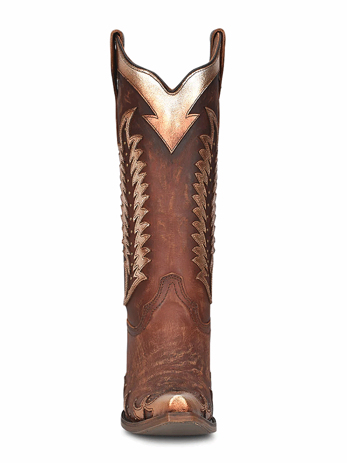Circle G L2042 Women's Western Boots - Cognac Leather with Embroidery & Studs for Cowgirl Fashion & Country Style Outfits