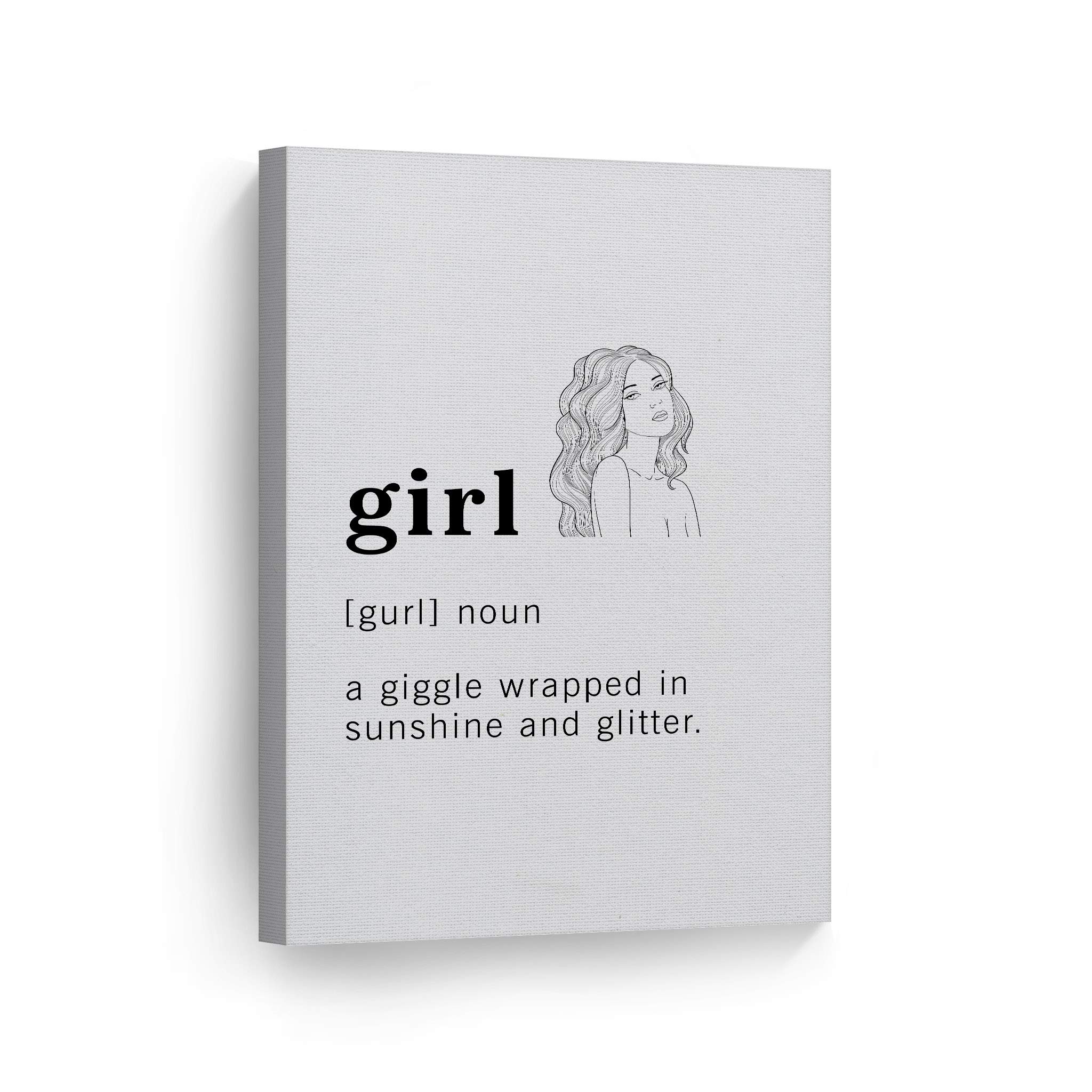 Funny Noun Dictionary Definition of Girl Canvas Print - Inspirational Quote Wall Art for Office, Living Room, Bedroom & Bathroom Decor - Ready to Hang 36x24 Inch Home Decor Made in USA | Perfect Gift for Women & Girls, Dorm Room Decor