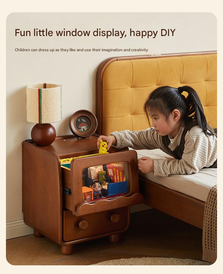 Solid Wood Kids Nightstand with LED Lights - Modern Children's Bedside Table for Bedrooms, Nursery & Kids Room Decor