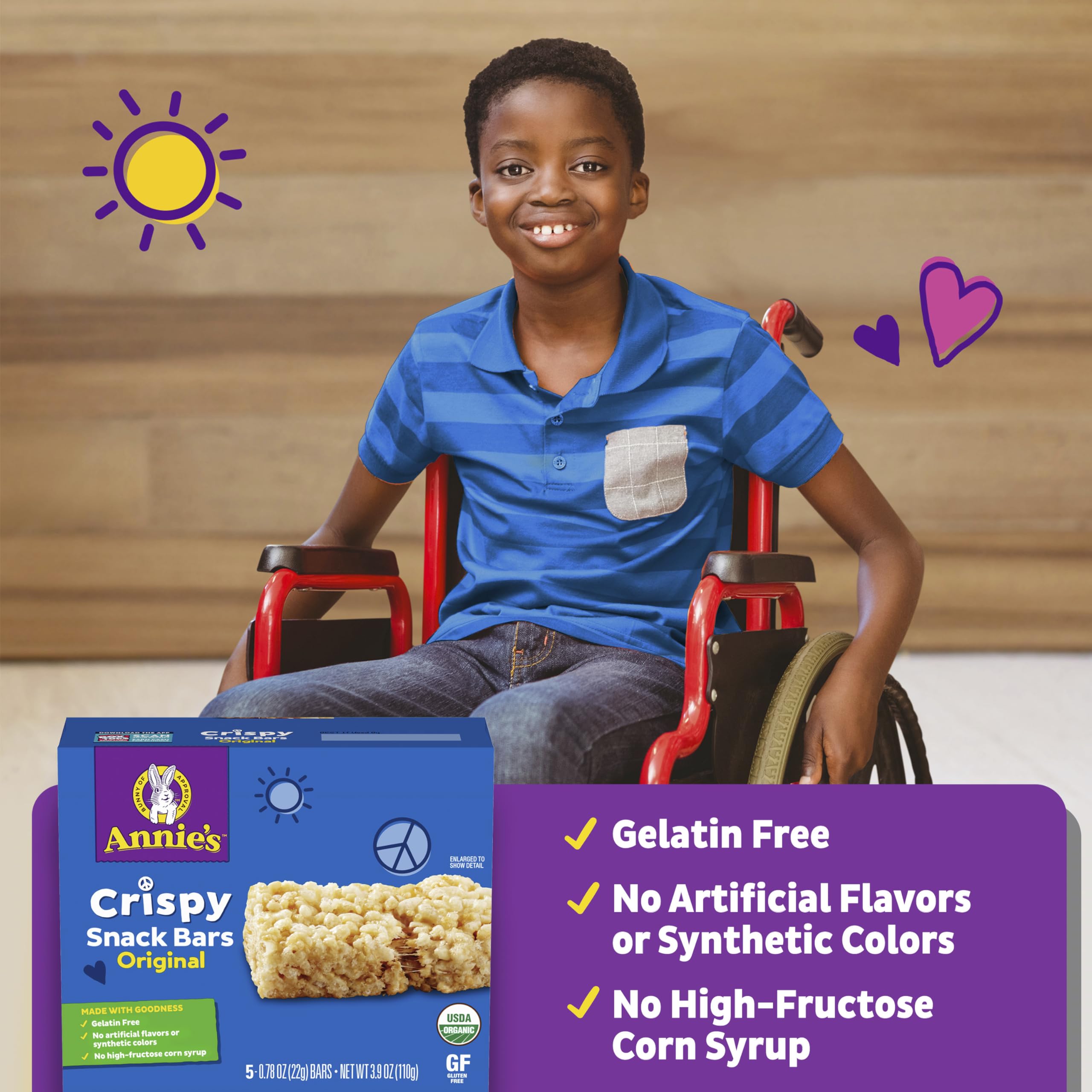 Annie's Organic Original Crispy Snack Bars - Gluten Free, Non-GMO, 3.9 oz (5 Count) - Healthy Kids Snacks for Lunch Box, School, Travel & On-The-Go