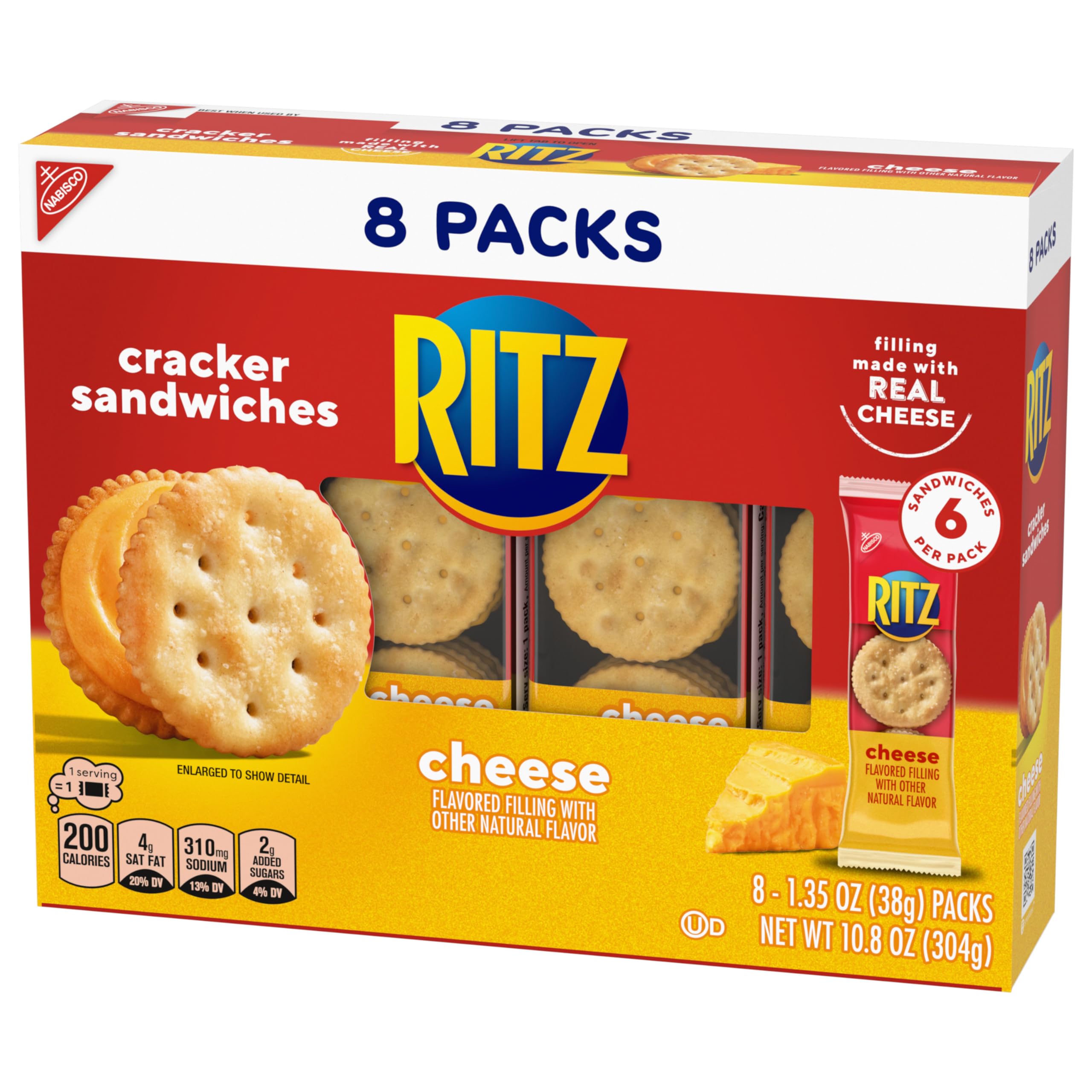 RITZ Cheese Sandwich Crackers - 112 Individually Wrapped Snack Packs (14 Boxes, 6 Crackers Each) - Perfect for School Lunches, Office Snacks & On-the-Go Treats