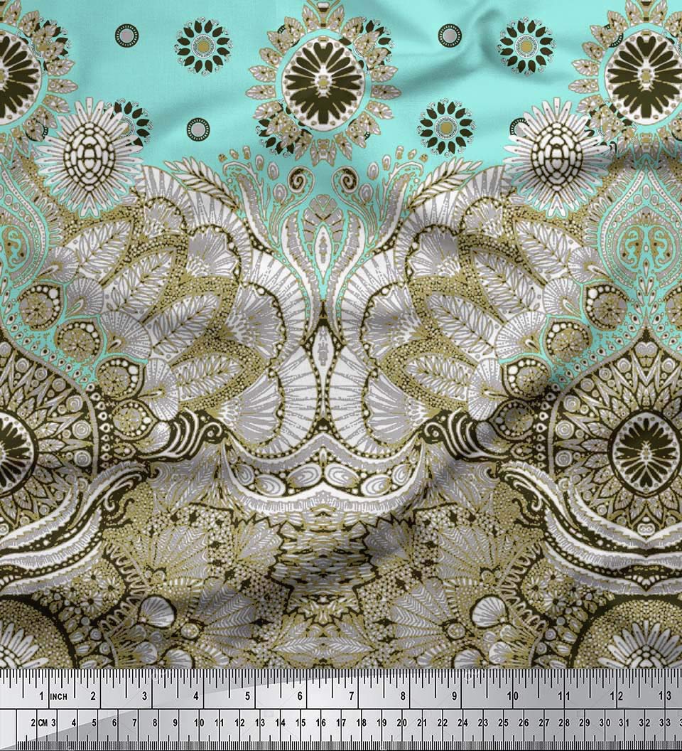 Soimoi Moss Green Georgette Fabric by The Yard - 42 Inch Wide - Artistic Flower Panel Printed Canvas - Perfect for DIY Dresses, Curtains, and Home Decor Projects