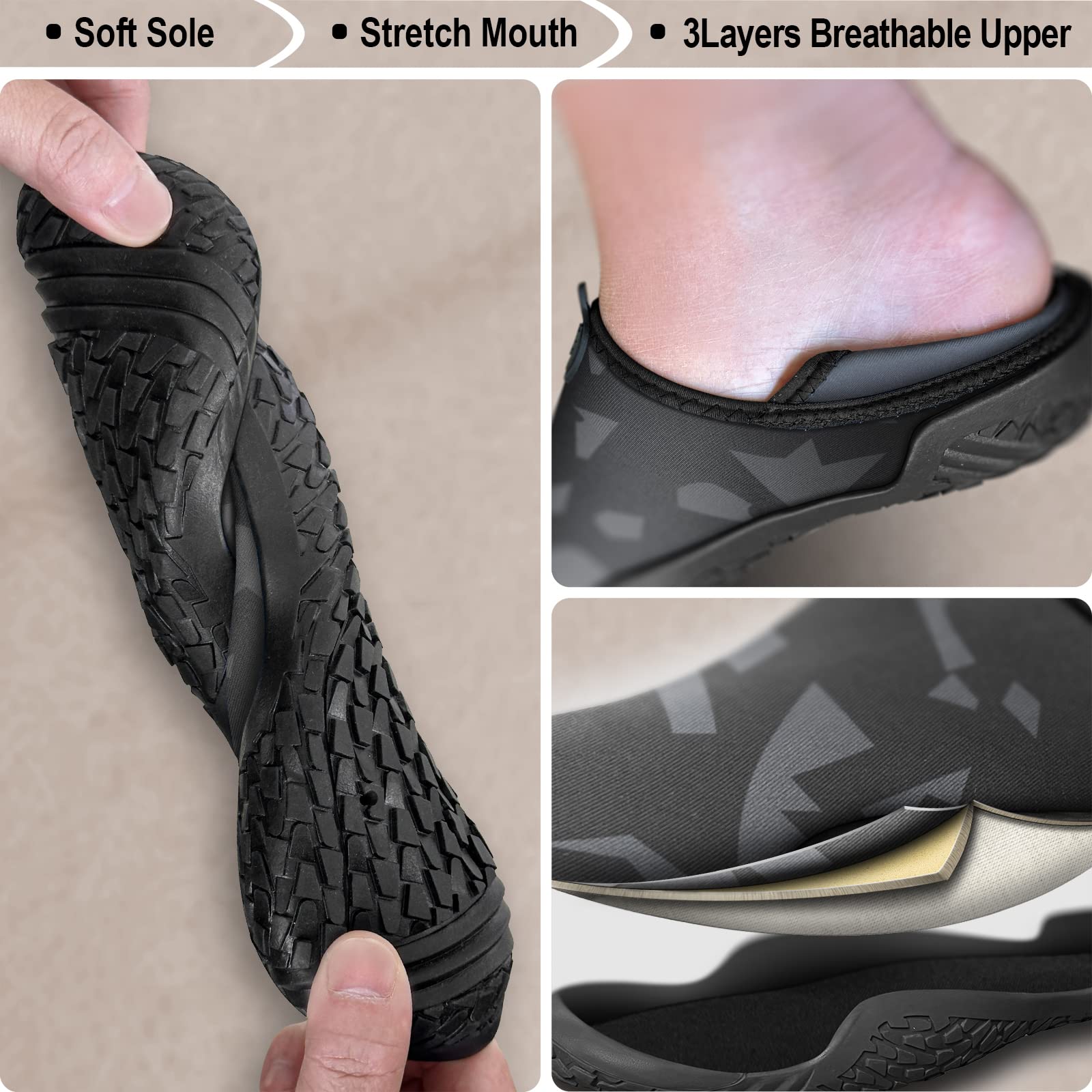 BULLIANT Men's Water Shoes Slip On - Quick Dry Beach Swim Shoes for Men & Women - Barefoot Aqua Shoes with Stretch Fit - Perfect for Swimming, Surfing, Kayaking & Water Sports