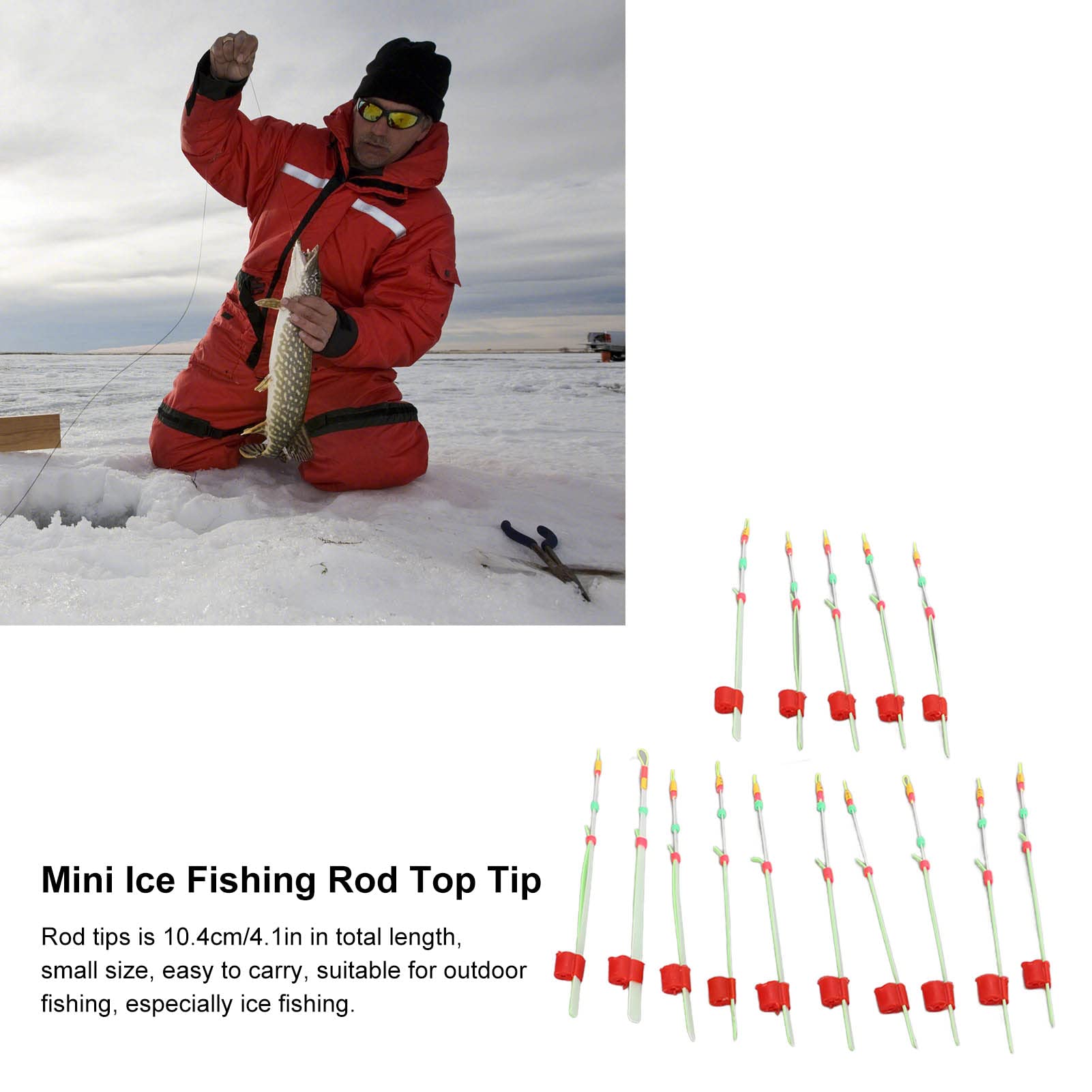 15Pcs Ice Fishing Rod Top Tips - Portable Mini Winter Fishing Pole Tip Accessories for Ice Fishing Tackle - Great for Ice Angling, Winter Fishing & Outdoor Adventures