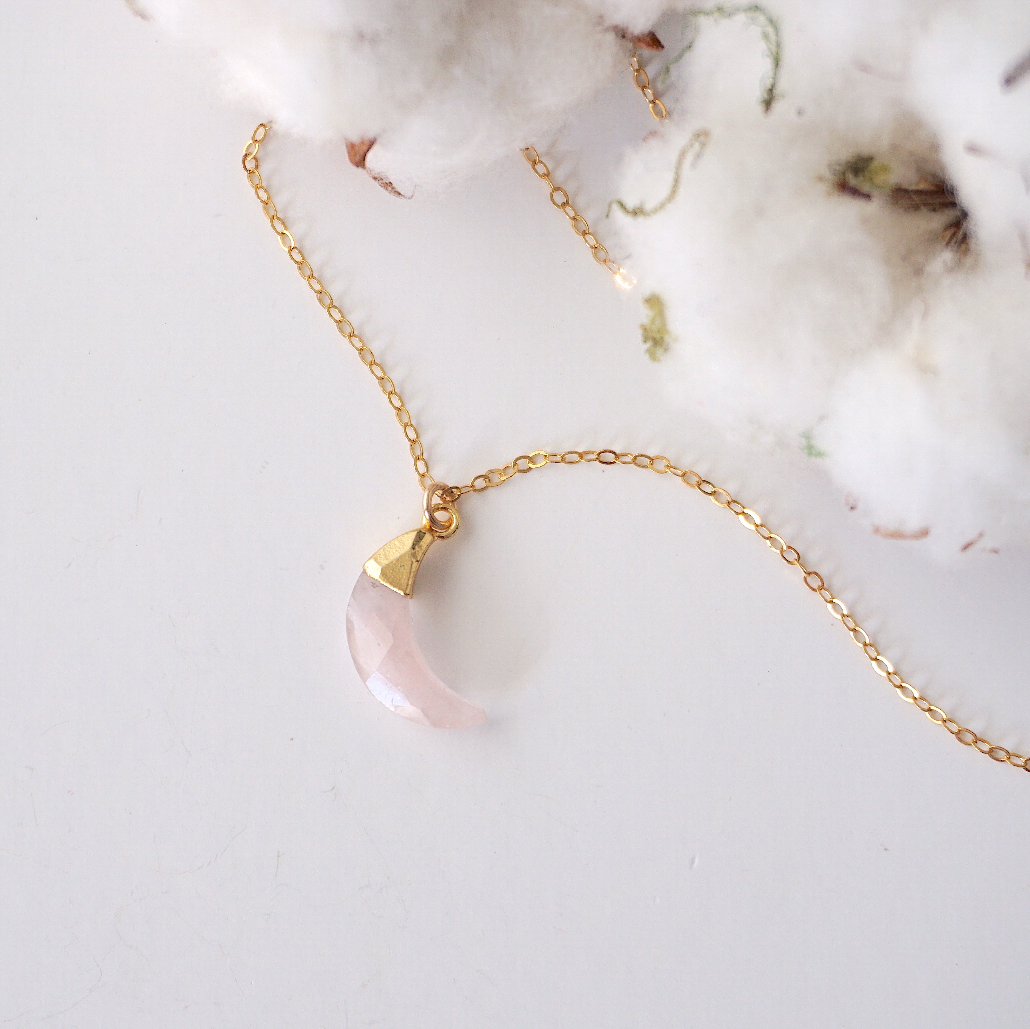 14K Gold Filled Rose Quartz Moon Charm Necklace for Women - Elegant Healing Crystal Jewelry for Meditation, Yoga & Spiritual Gifts