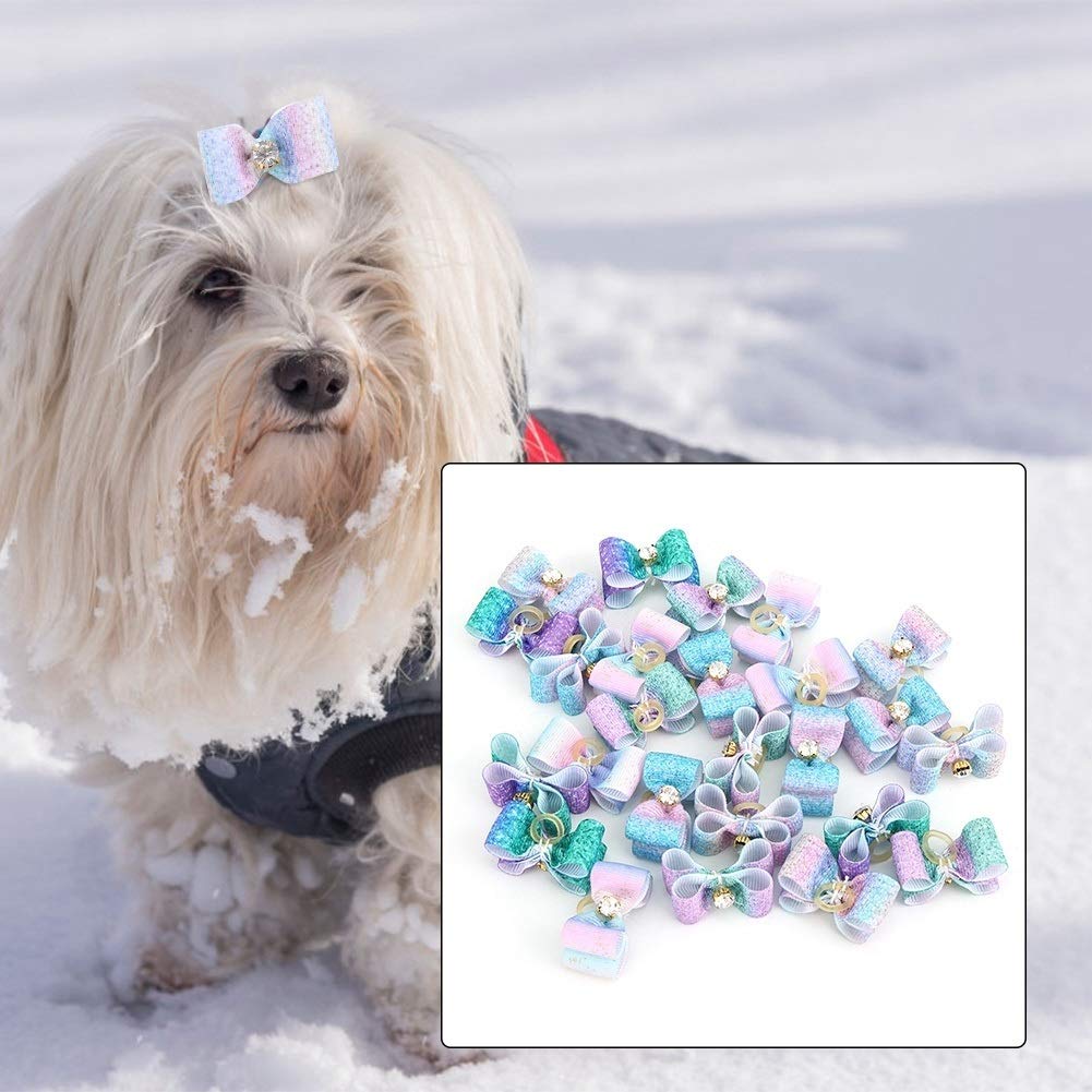 Maxmartt 25Pcs Gradient Rhinestone Dog Hair Bows - Colorful Pet Hair Clips & Bowknots for Puppy Grooming, Perfect for Pet Parties & Daily Styling