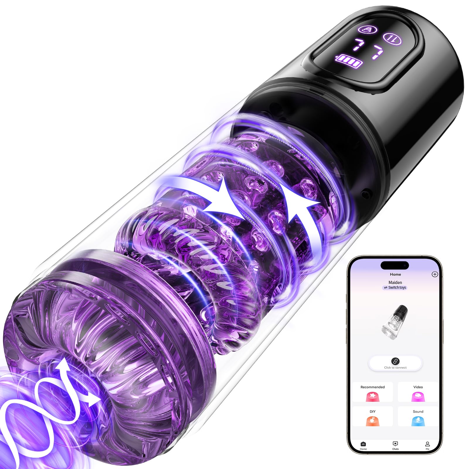 Premium Male Masturbator Penis Pump with 7 Thrusting & 7 Rotating Modes, 5 Suction Levels - APP & LCD Remote Control for Enhanced Pleasure - Ideal for Solo Play, Couples Fun & Discreet Use at Home or Travel