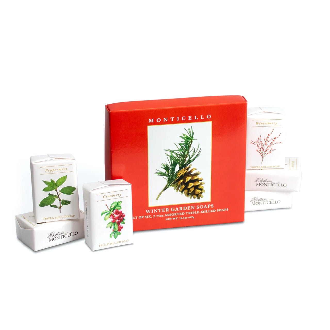 Monticello Botanical Winter Soaps - Natural Handmade Soap Set with Essential Oils for Dry Skin Care, Holiday Gifts & Winter Self-Care Routine (Lavender, Peppermint, Eucalyptus)