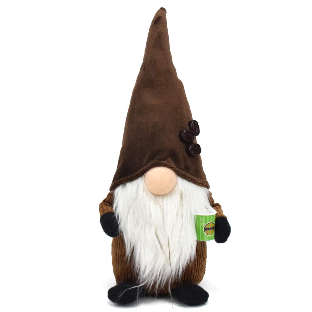 Handmade Swedish Tomte Gnome Coffee Bar Decor - Scandinavian Christmas Figurine with Plaid Design, Nordic Plush Home Decoration for Kitchen, Coffee Shop & Holiday Display