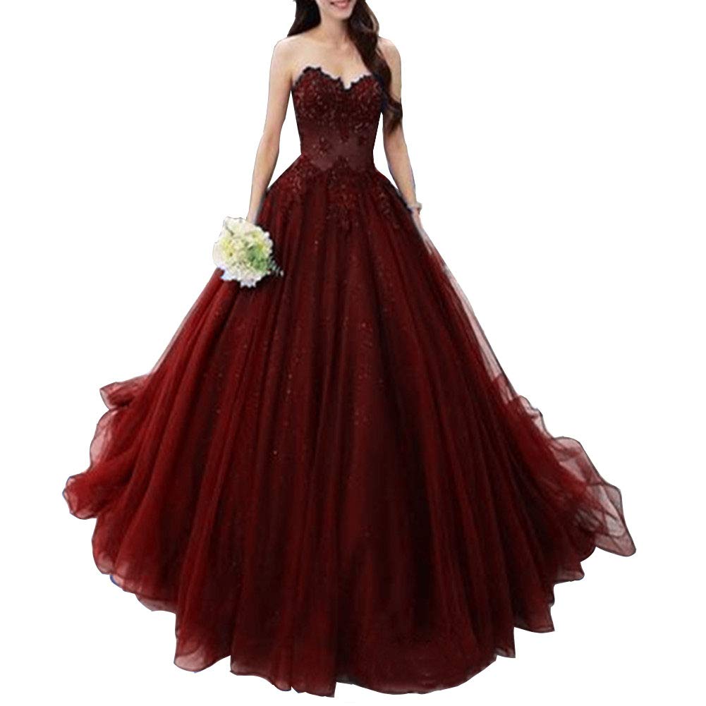 Elegant Burgundy Quinceanera Dress for Women - Lace Applique A-Line Ball Gown Formal Party Dress | Perfect for Sweet 16, Prom, Homecoming & Special Occasions