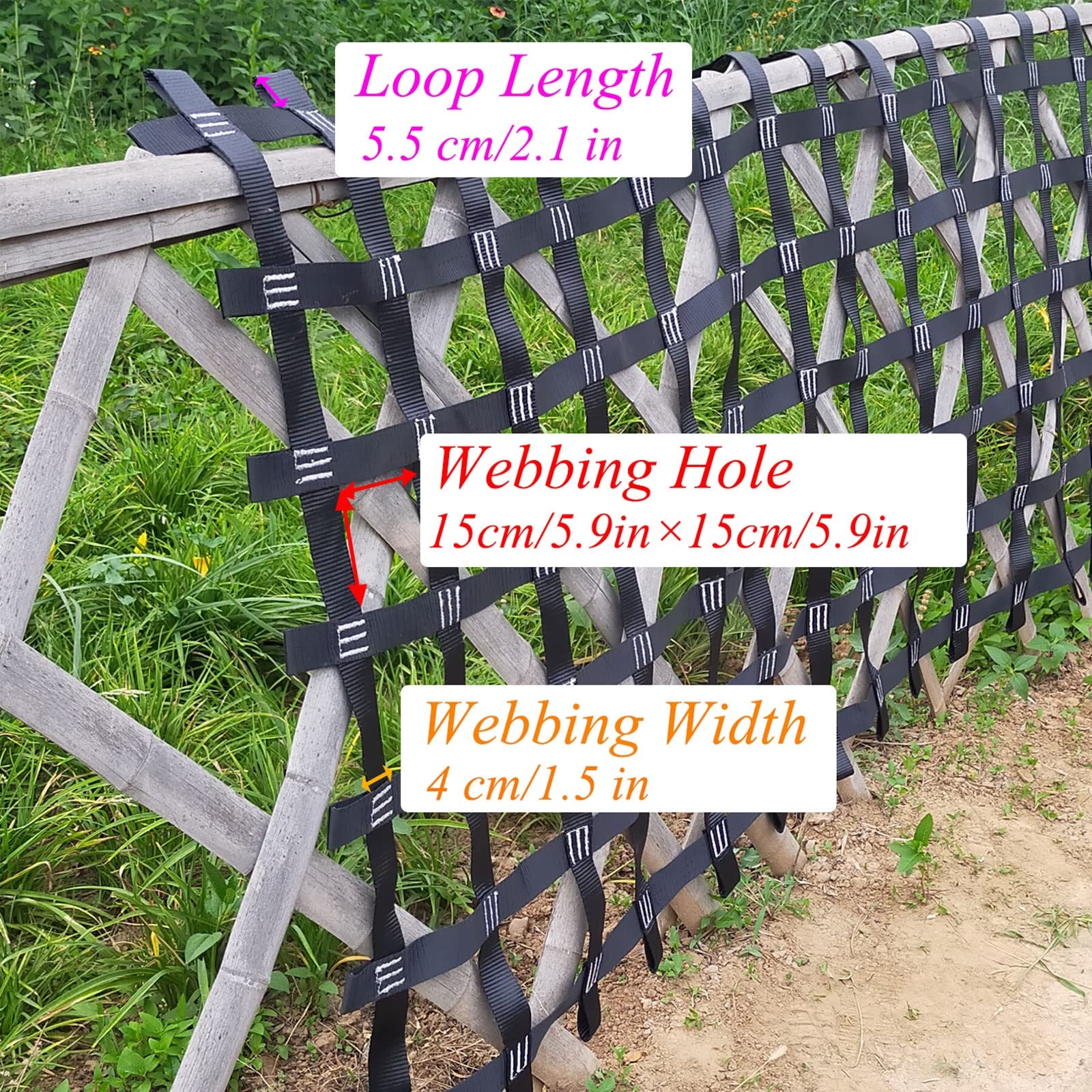 Kids Cargo Net Climbing Rope Ladder - Durable Polyester Webbing for Jungle Gym, Ninja Course & Treehouse Accessories - Indoor Playground & Outdoor Backyard Swing Set Equipment (Black) - Perfect for Backyard Adventures, Playground Fun and Ninja Warrior Training