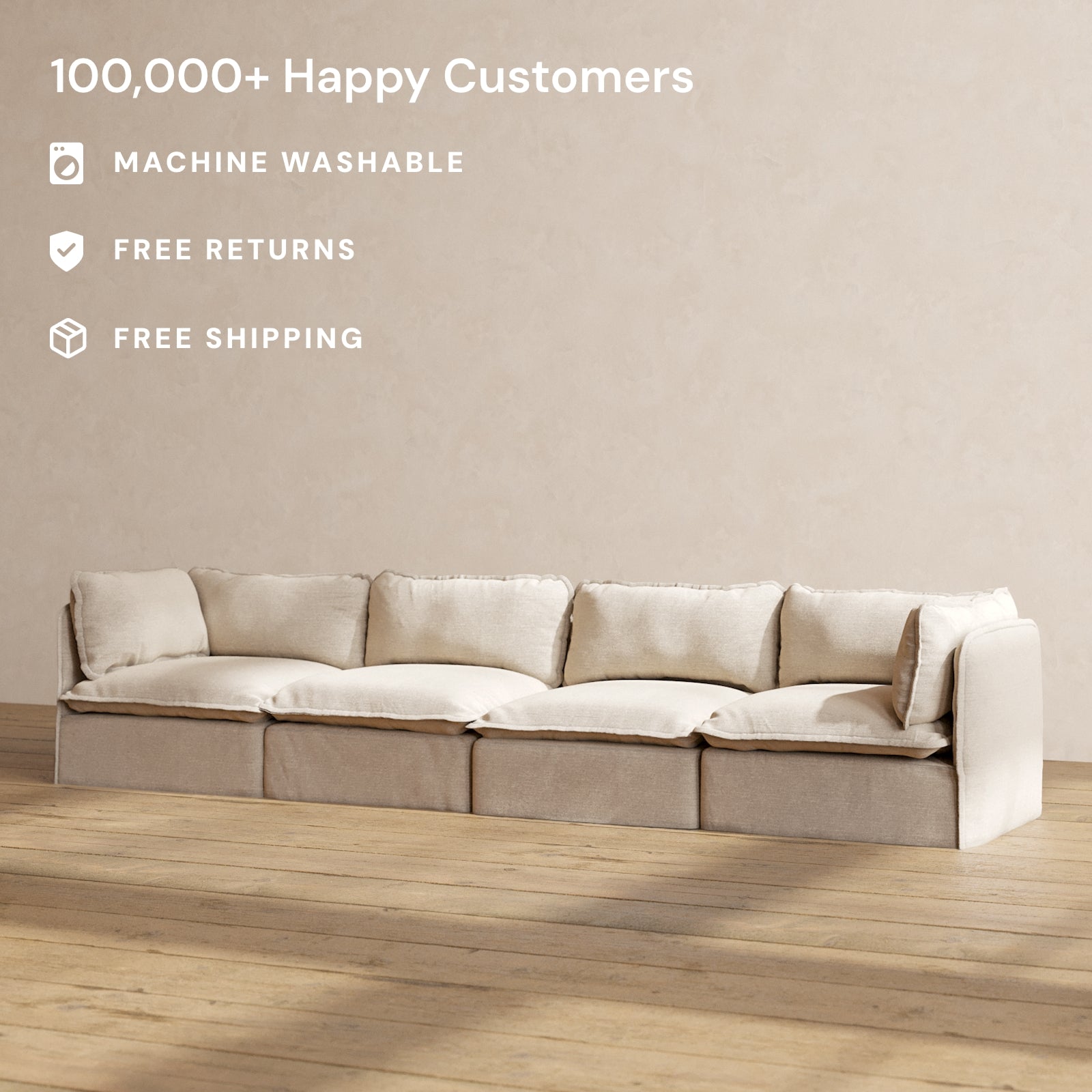 Premium Modular Performance 4-Seater Sofa in Oat Color | Luxe Blend Fabric | Perfect for Living Rooms, Home Theaters & Office Lounges