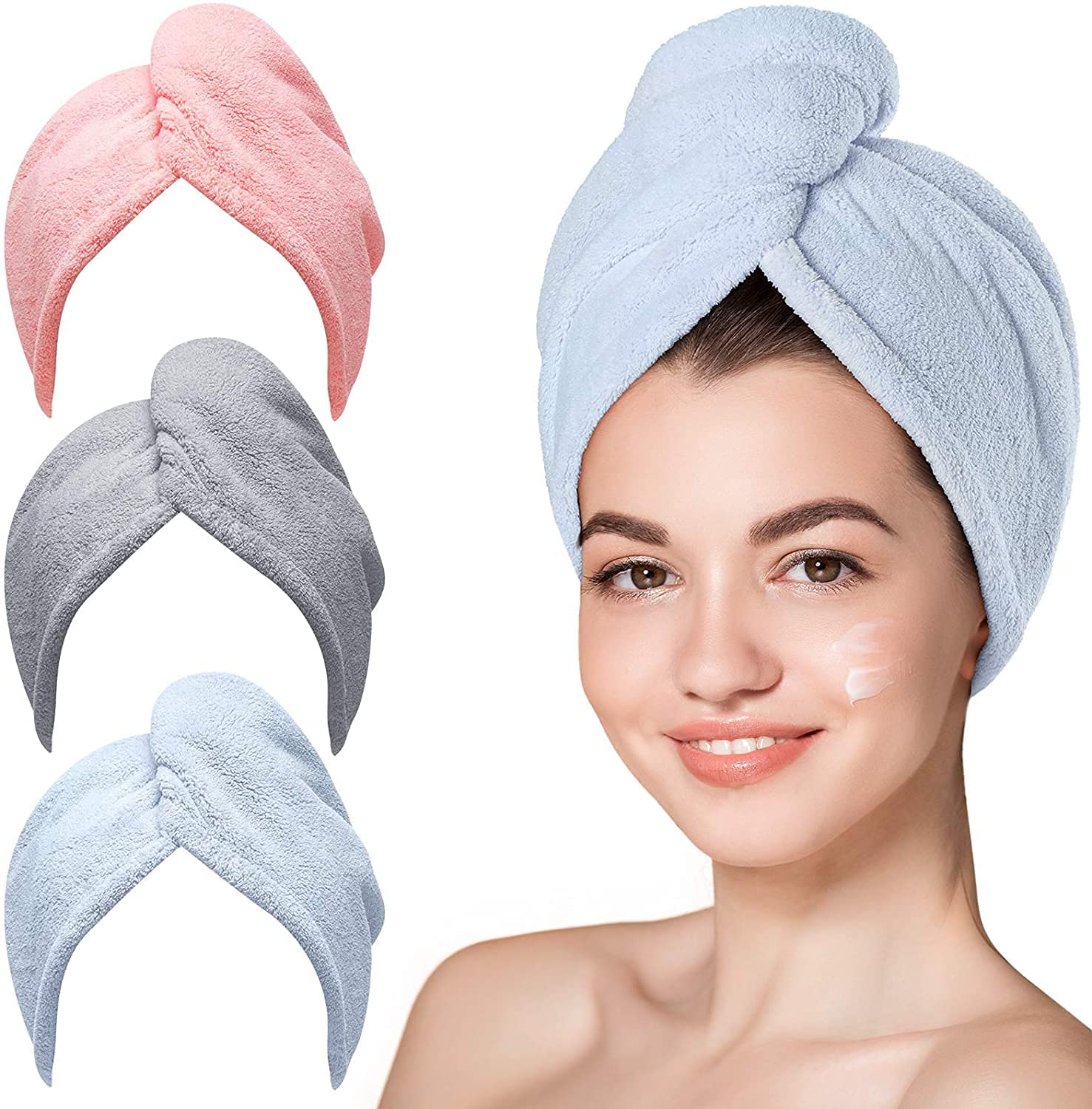 Soheta Super Absorbent Microfiber Hair Towel Wrap - 500 GSM Quick Dry Hair Turban for Women & Men - Salon Quality Bath Towel Cap for Wet Hair After Shower, Swimming or Spa (Multicolor)