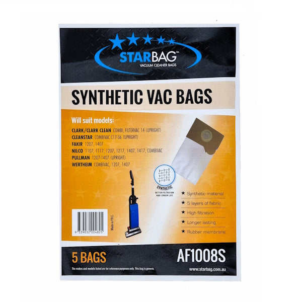 Starbag AF1008S Replacement Vacuum Cleaner Bags - 6 Pack, HEPA Filtration, Compatible with Most Upright & Canister Vacuums - Ideal for Home Cleaning, Pet Hair, Allergies & Dust Control