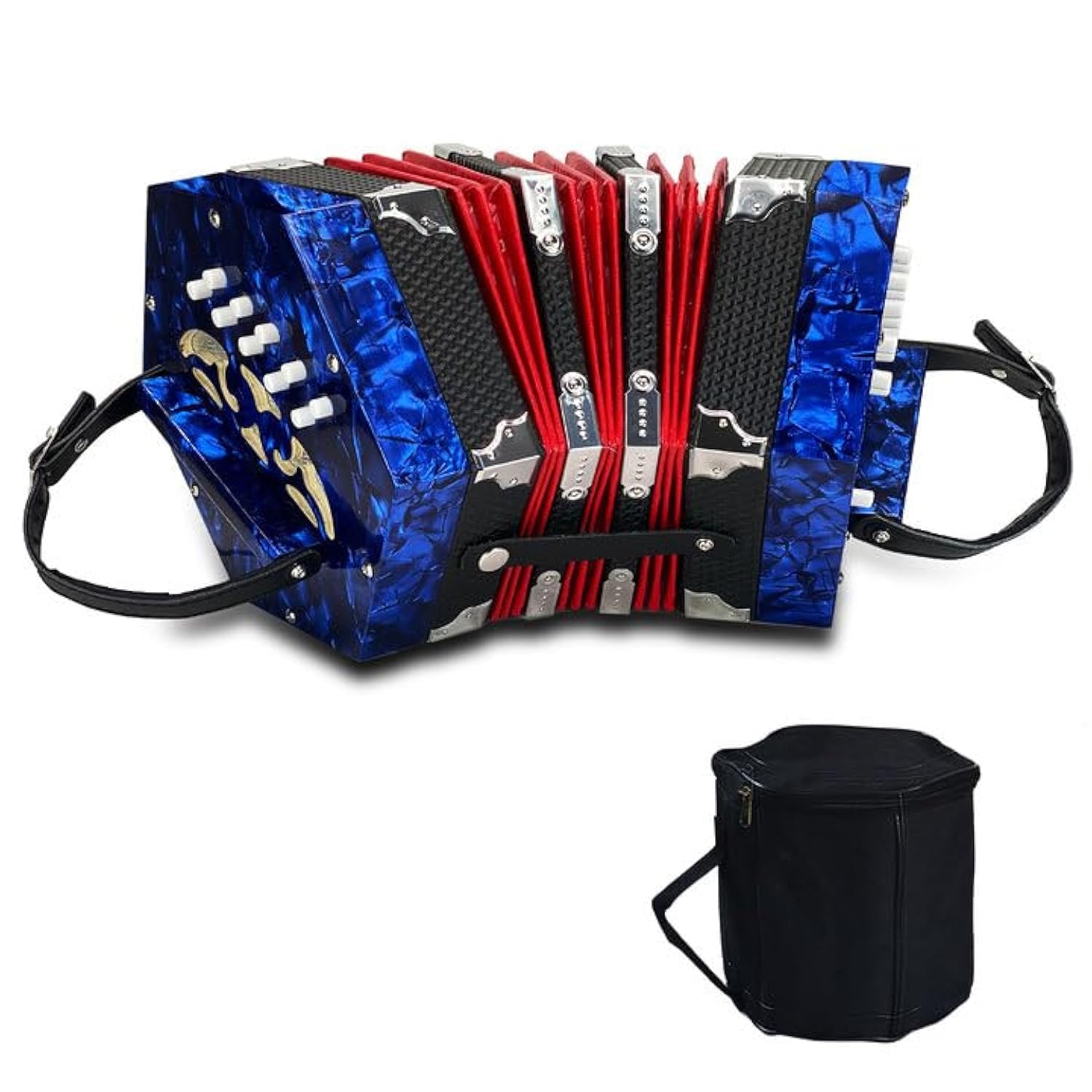 20-Key Professional Concertina Accordion for Adults & Beginners - Adjustable Hand Straps, Blue - Perfect for Music Practice, Performances & Travel