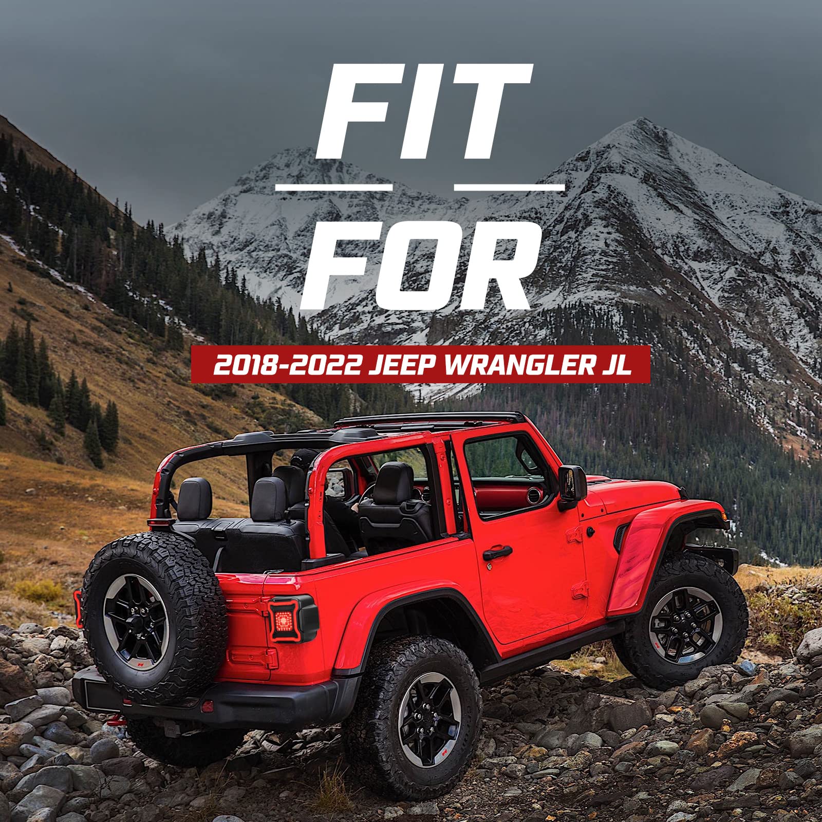 Smoked LED Tail Lights Replacement Kit for 2018-2022 Jeep Wrangler JL - Rear Brake Light, Turn Signal & Reverse Backup Assembly (Pair) - Upgrade Your Off-Road Adventure with Enhanced Visibility & Style