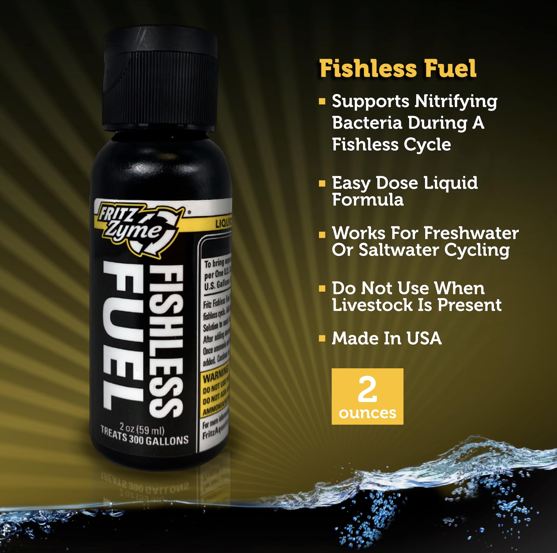 FritzZyme Fishless Fuel Ammonia Solution for Aquarium Cycling - 2 oz Bottle | Safe Ammonia Source for New Fish Tanks | Ideal for Freshwater & Saltwater Aquarium Setup