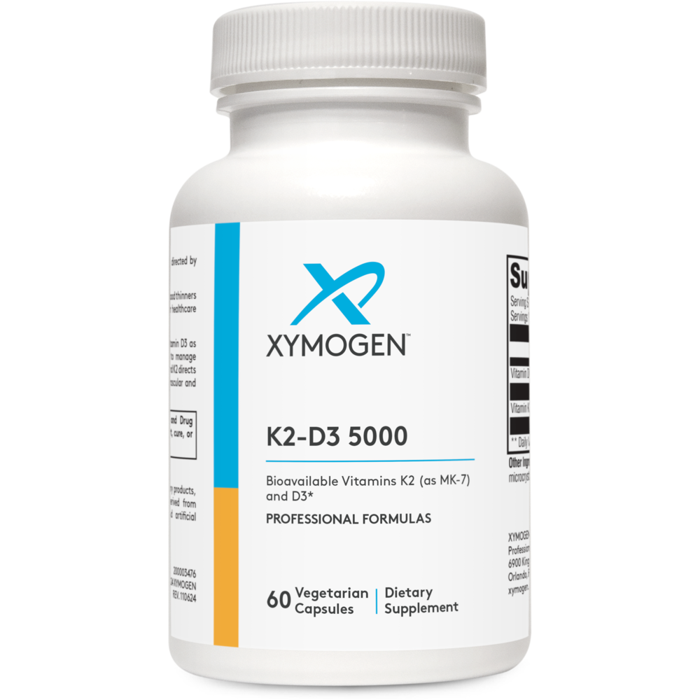 Xymogen K2 D3 5000 IU Vitamin D3 Supplement - Supports Bone & Immune Health (60 or 120 Count) - Ideal for Daily Wellness & Immune Support