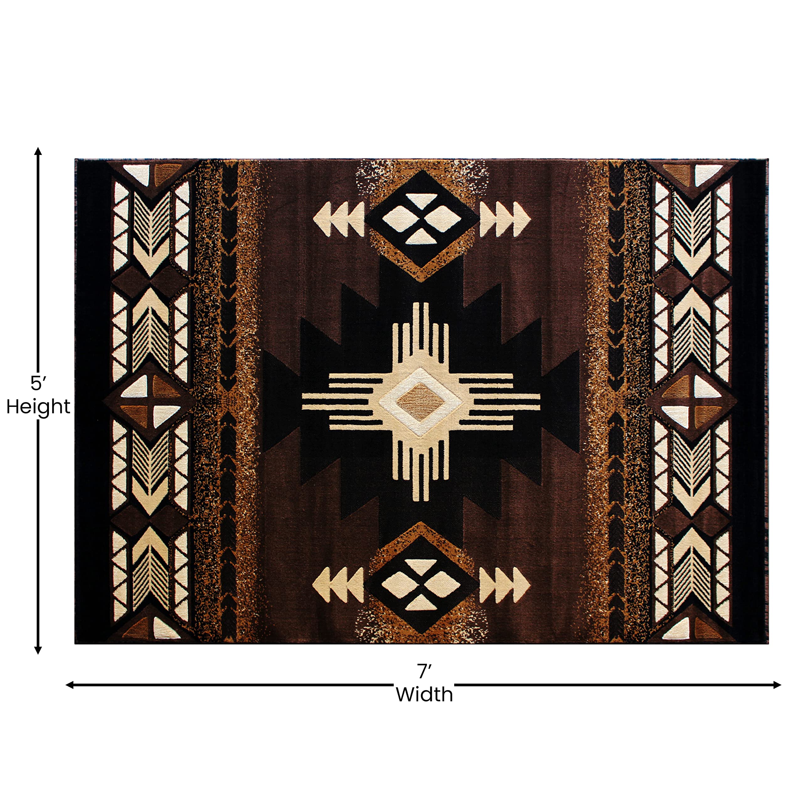 Flash Furniture Mohave Traditional Southwestern Style Area Rug 5' x 7' - Rustic Chocolate Brown Olefin Rug with Jute Backing - Perfect for Living Room, Bedroom, or Southwestern Home Decor