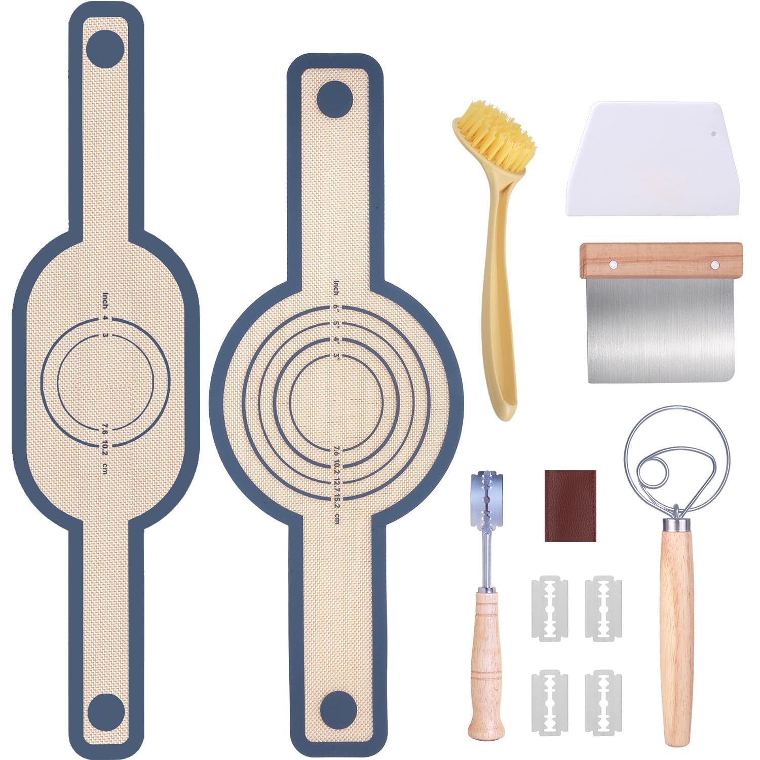 7-Piece Bread Making Kit with Round & Oval Baking Mats, Sourdough Danish Dough Whisk, Bread Lame Scorer & Dough Cutter - Essential Baking Tools for Artisan Bread, Sourdough & Pastries - Perfect Gift for Home Bakers & Bread Enthusiasts (Great for Holiday Baking & Kitchen Gifts)