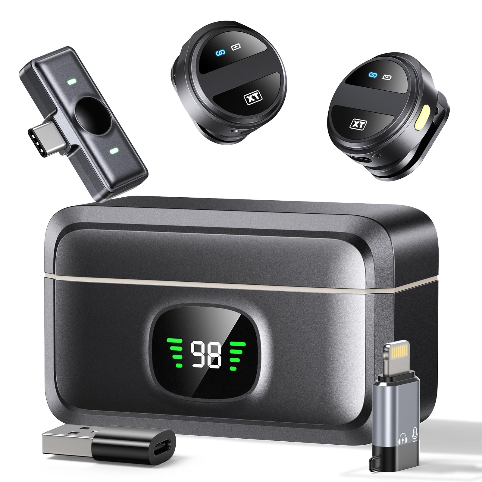 2 Pack Wireless Lavalier Microphone for iPhone iPad Android - Clip-on Lapel Mic with Charging Case, 8H Battery, 70ft Range, 3 Denoise Modes - Perfect for YouTube Vlogging, Video Recording, Interviews & Live Streaming