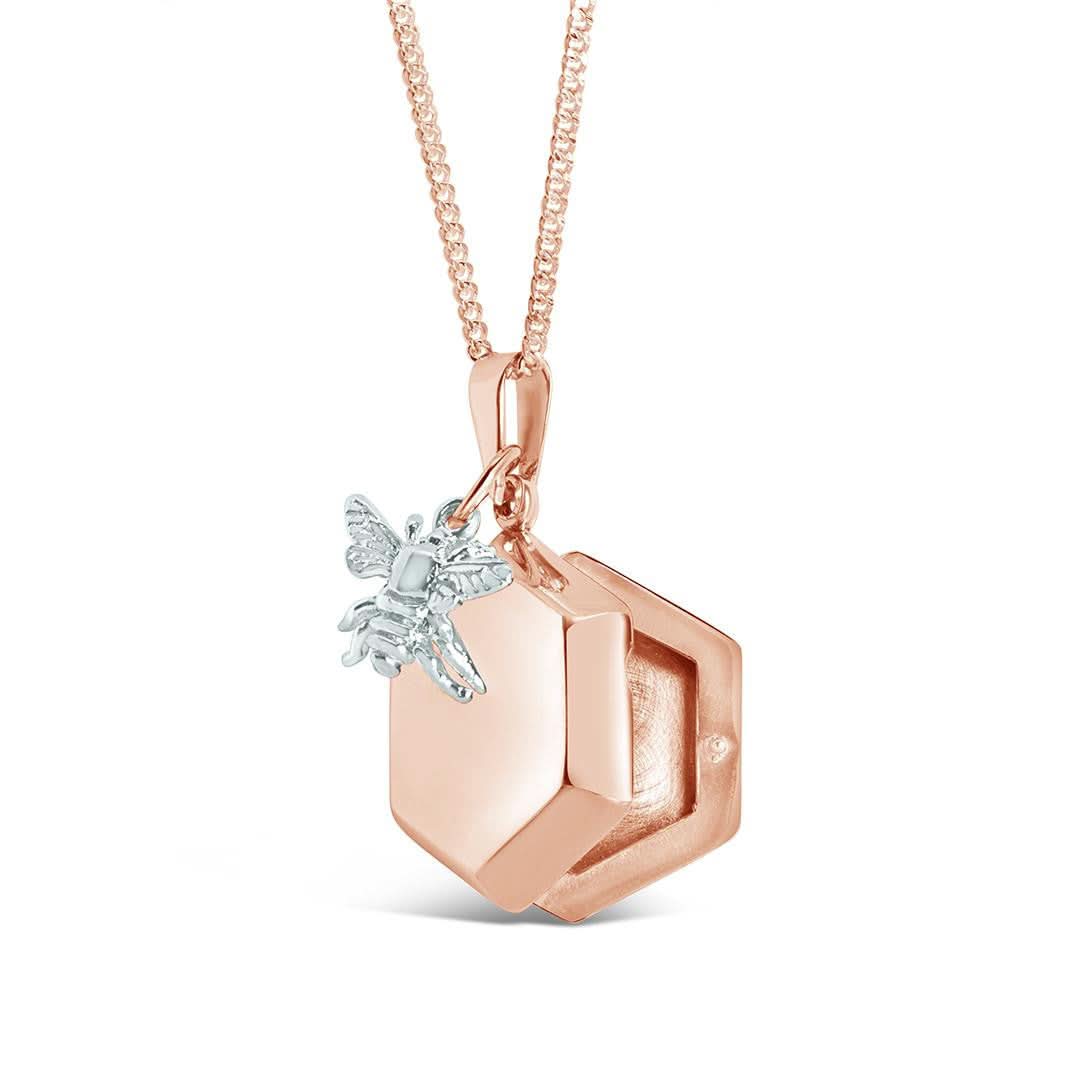Bee Locket Necklace in Rose Gold with Photo Insert - Perfect for Gifts, Memorial Jewelry & Keepsakes for Loved Ones