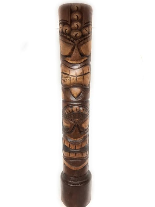 40 Inch Hand Carved Love and Prosperity Tiki Totem Pole - Authentic Polynesian Wood Carving for Home Decor, Garden, and Tiki Bar | #dpt5376100