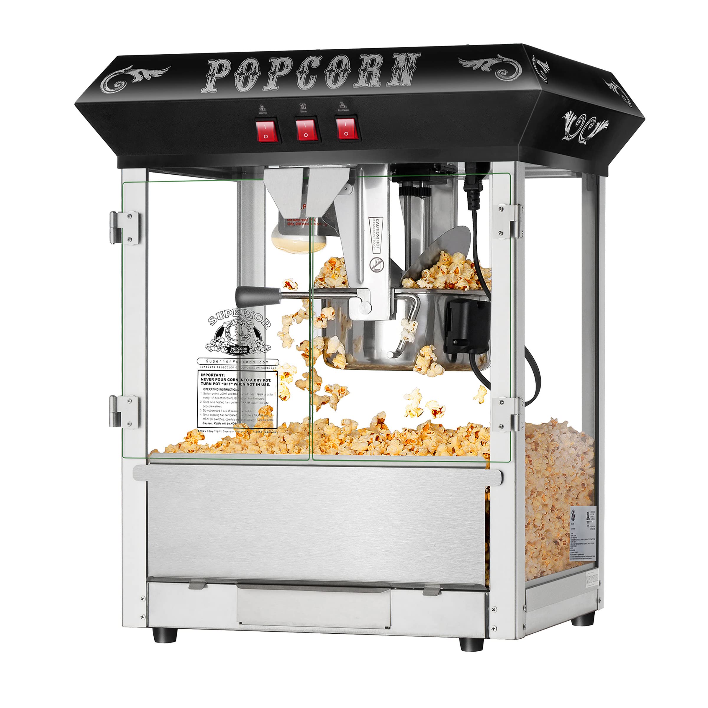 Premium 8oz Hot & Fresh Popcorn Maker Machine - Commercial & Home Use, Perfect for Movie Nights, Parties & Snack Bars - Black