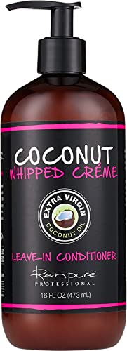 RENPURE Coconut Whipped Creme Leave-In Conditioner for Dry & Damaged Hair - 16 Fl Oz Hydrating Hair Treatment with Natural Coconut Oil - Perfect for Daily Moisture & Frizz Control at Home or Salon