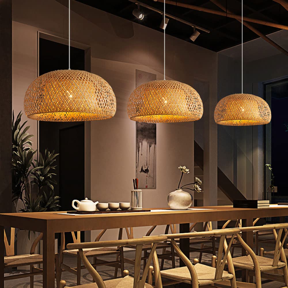 Handwoven Bamboo Chandelier - Natural Rattan Pendant Light with Japanese Wood Art Design | Perfect for Boho Living Room, Bedroom, or Patio Lighting Decor