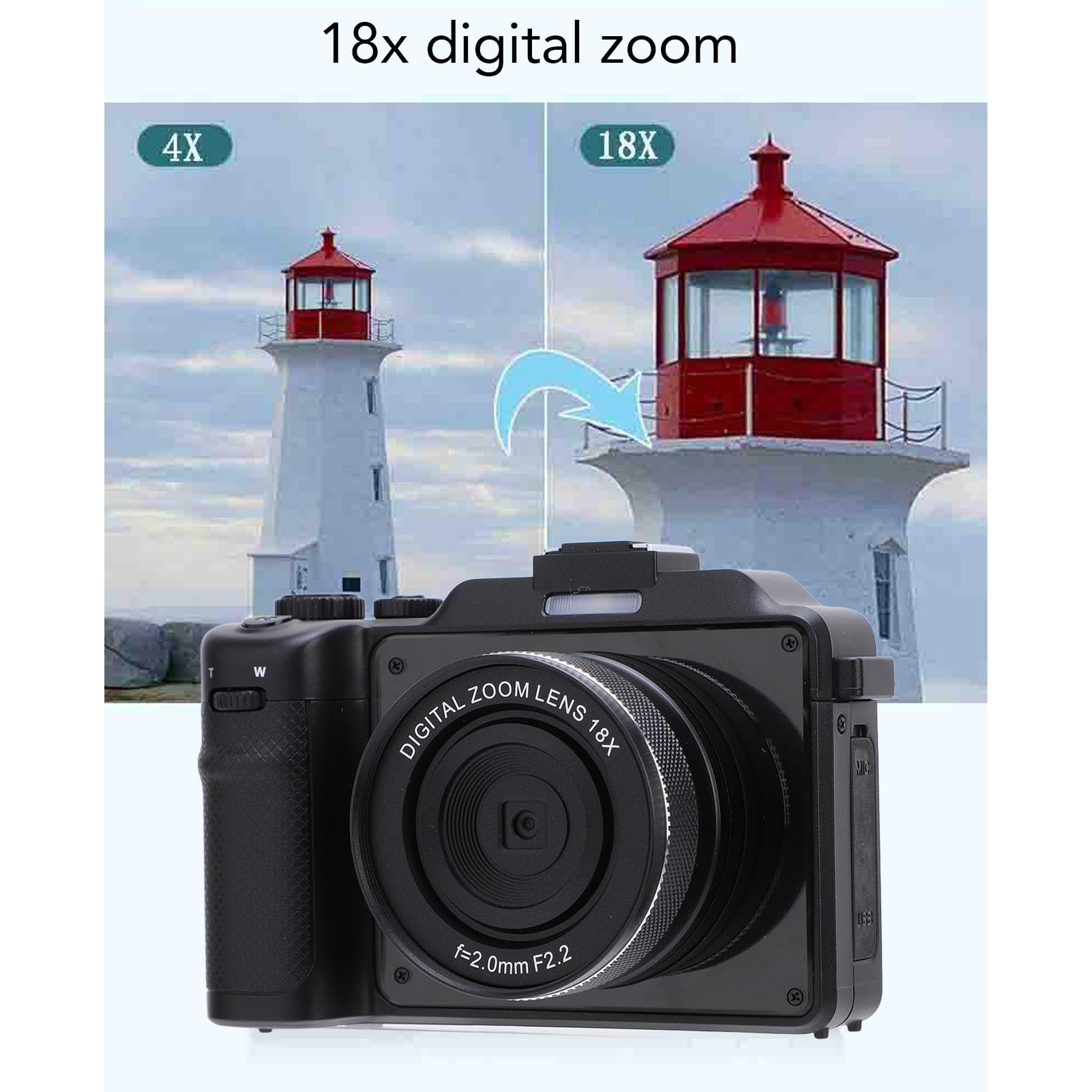 4K UHD 56MP Digital Camera with 18X Zoom | Anti-Shake Vlogging Camera for YouTube | Portable Compact Camera for Photography Beginners & Teens | Perfect for Travel, Blogging & Family Events