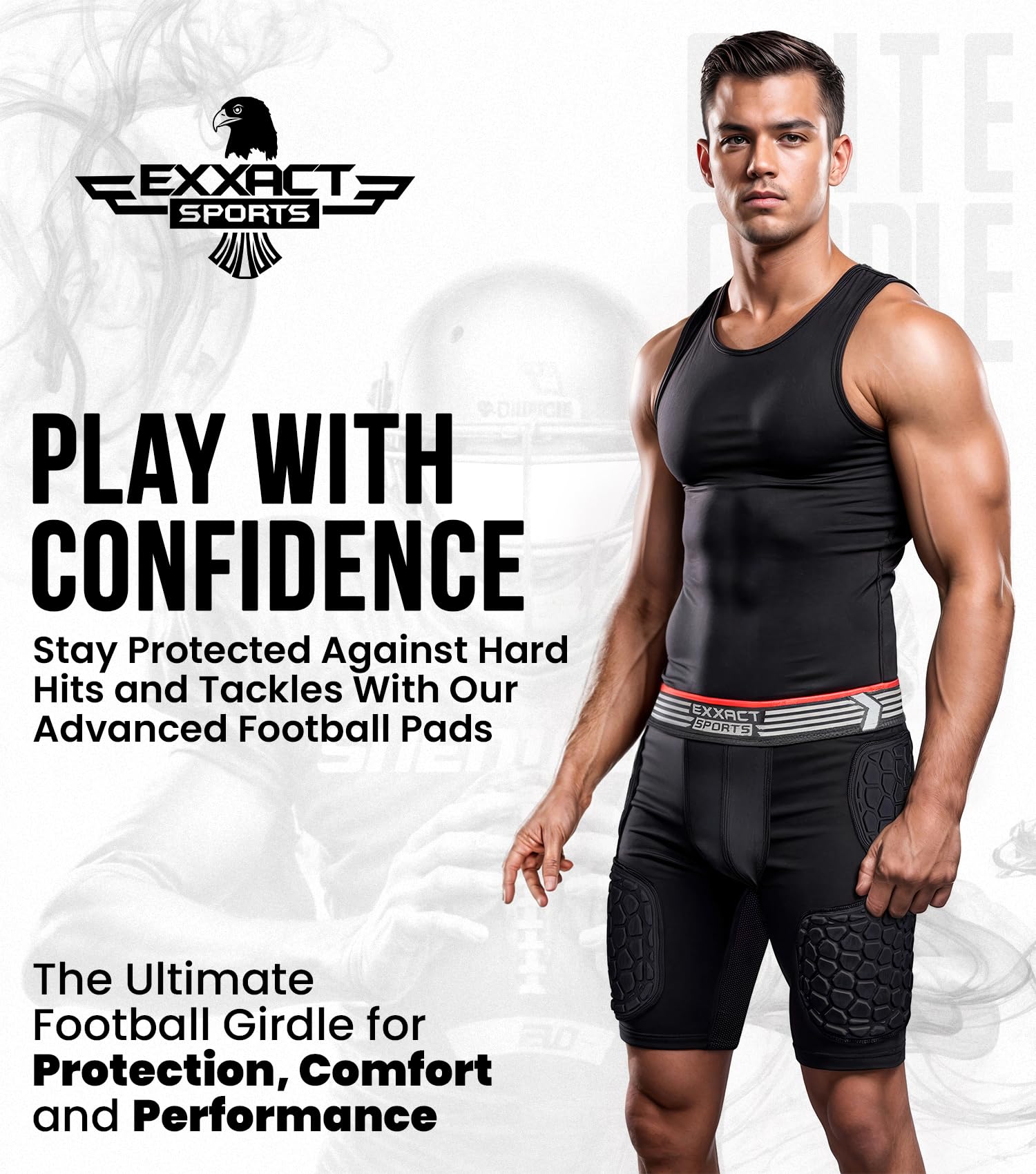 Exxact Sports Elite 5-Pad Adult Football Girdle for Men - Padded Compression Shorts with Cup Pocket | Protective Football Underwear for Training & Games | High-Performance Support for Football Players