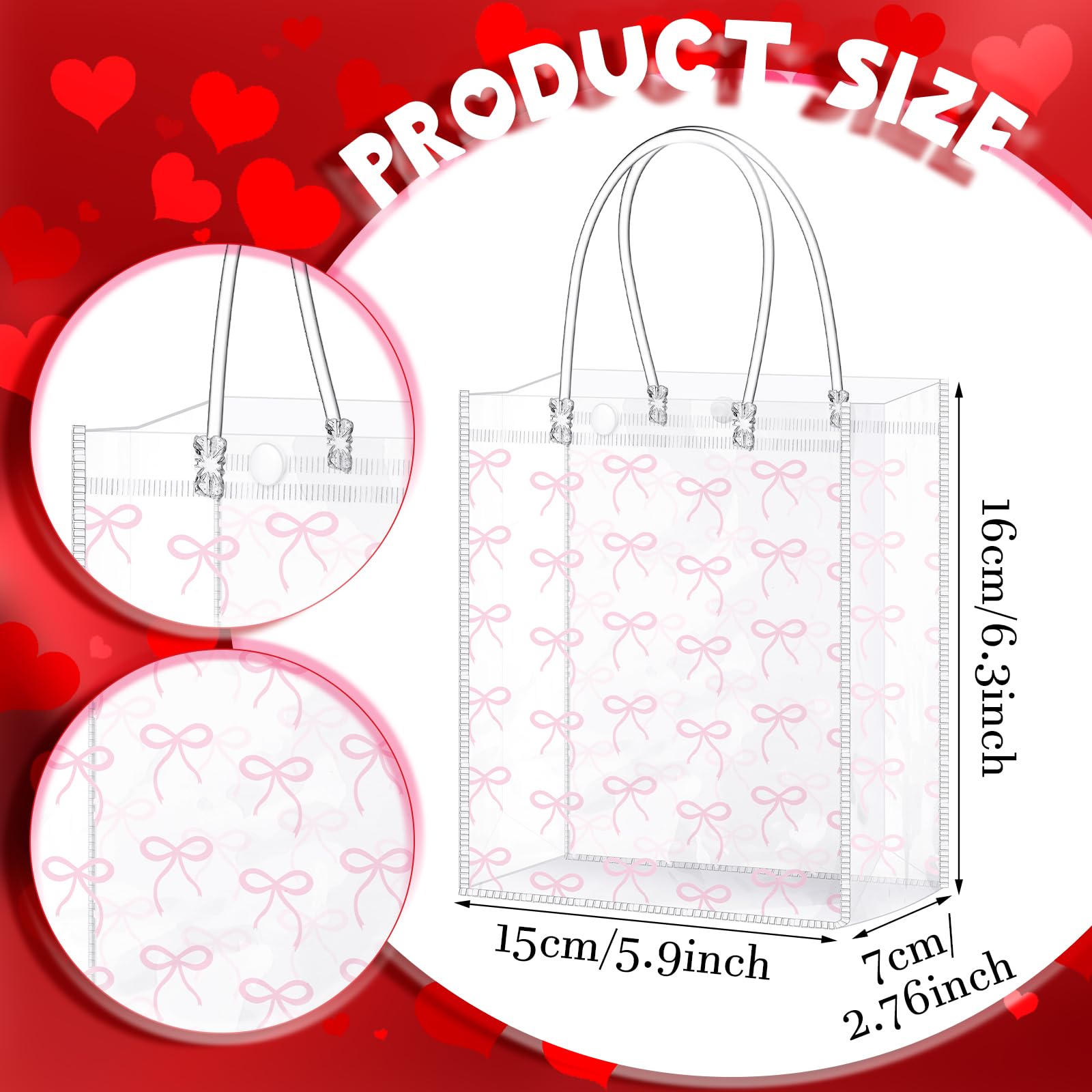 Sweetude 24 Pcs Coquette Bow PVC Clear Gift Bags with Handle - Elegant Goodie Candy Treat Bags for Birthday, Baby Shower, Bridal Shower & Christmas Party Supplies - Perfect for Gift Wrapping, Party Favors & Event Decorations