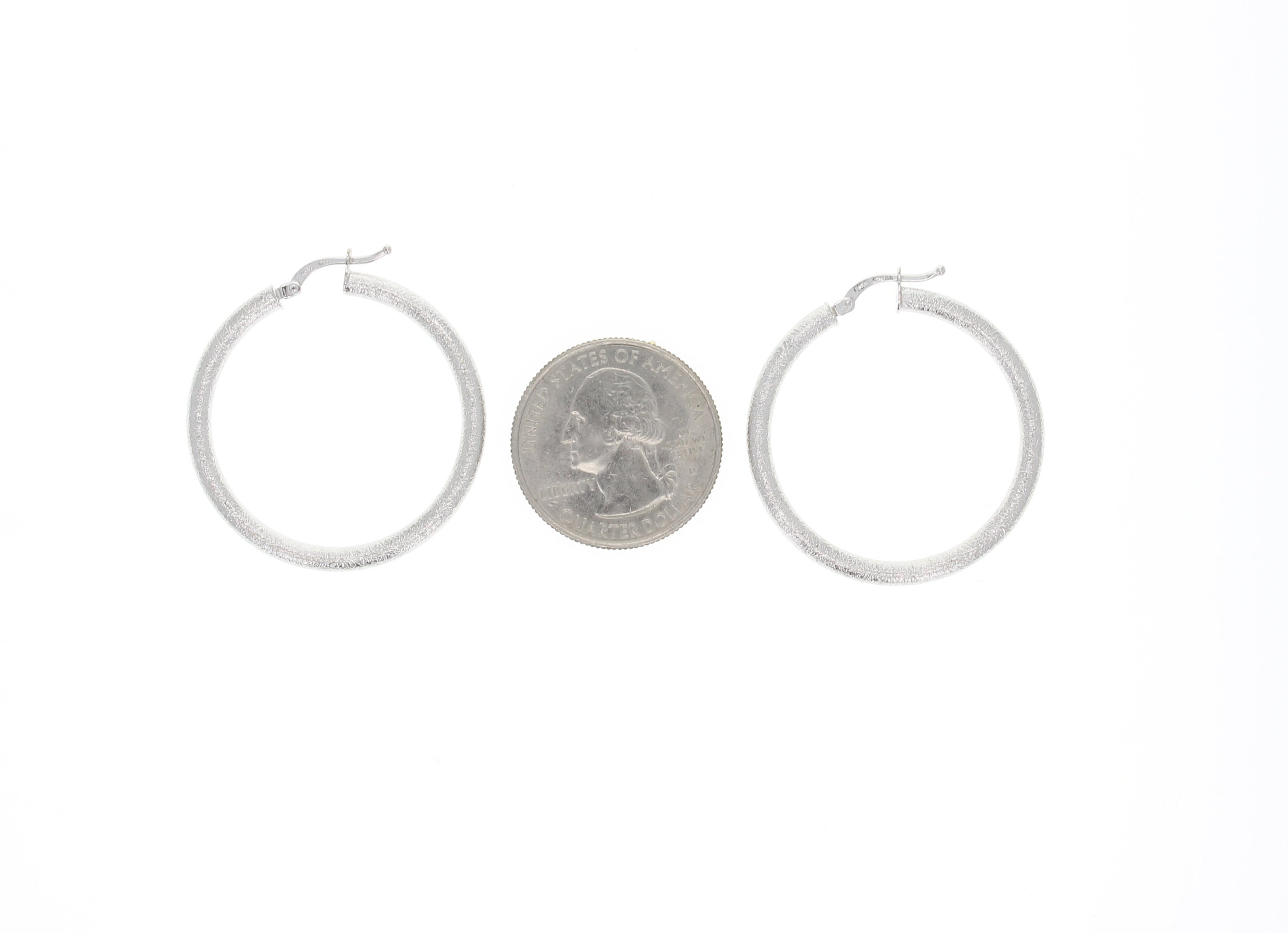 14K White Gold Sand Textured Hoop Earrings - 34mm & 40mm Size Options - Perfect for Everyday Wear, Date Nights & Special Occasions