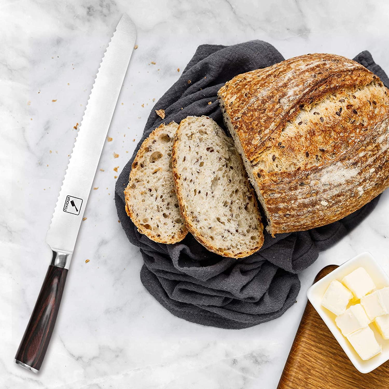 Imarku 10-Inch Serrated Bread Knife - Sharp Stainless Steel Blade for Slicing Bread, Cakes, and Pastries - Perfect for Bakeries, Kitchens, and Home Use