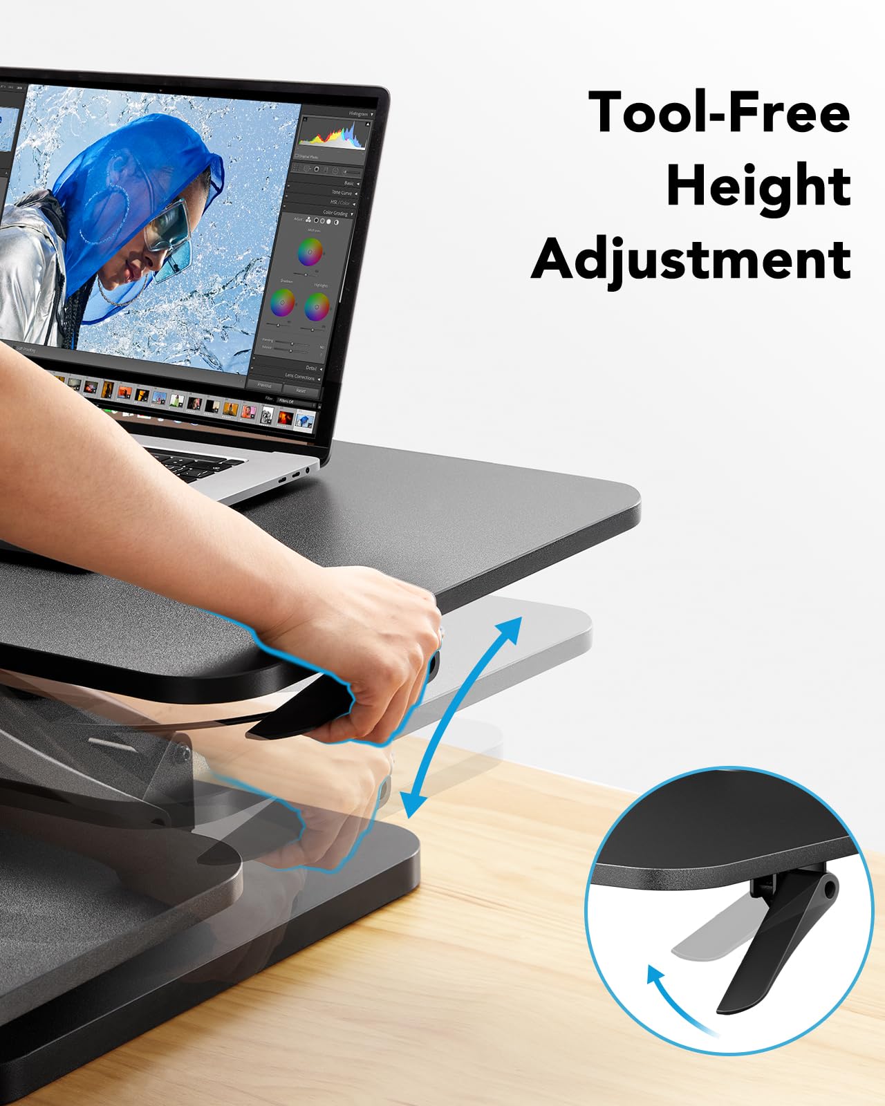 HUANUO 32 Inch Adjustable Standing Desk Converter - Ergonomic Sit Stand Desk Riser with Spacious Keyboard Tray for Home Office, Dual Monitor & Laptop Workstation | Perfect for Remote Work, Gaming & Study (Black)