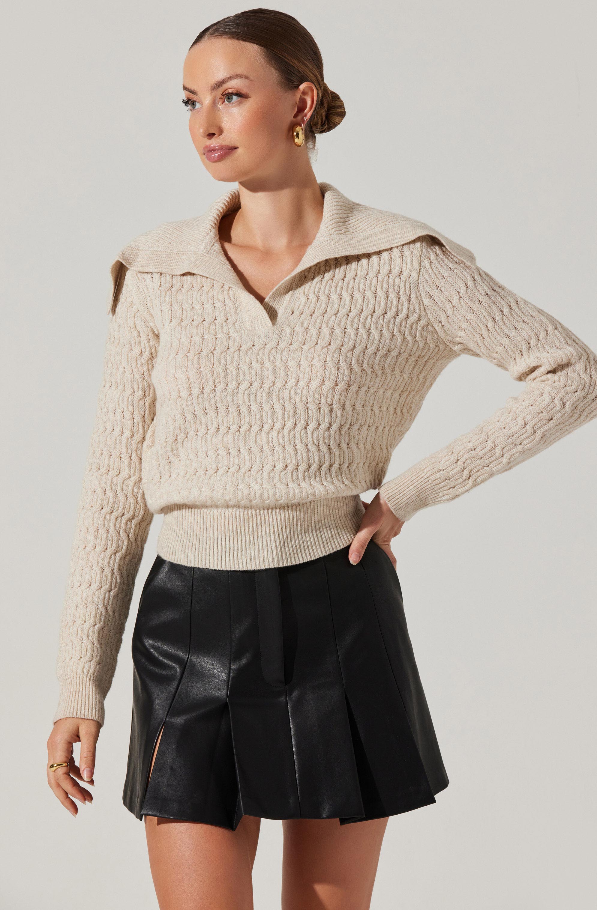 Xanthe Oversized Collar Sweater Women's Knit Pullover - Cozy Winter Fashion for Casual Outings & Office Wear