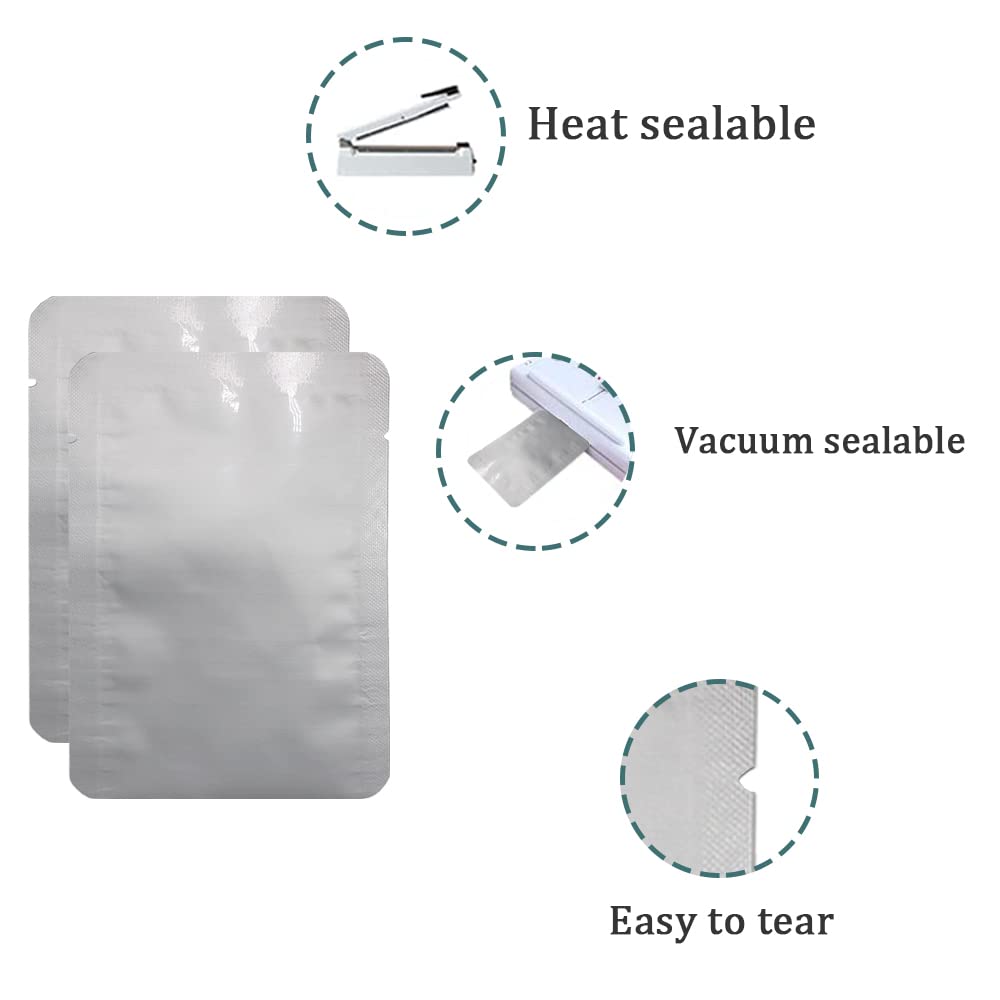 FERENLI 100-Pack Mylar Flat Heat Sealing Bags for Coffee, Tea & Food Storage | 2.76x4.72 Inch Pure Aluminum Foil Vacuum Sealer Pouches with Tear Notch | Long-Term Freshness for Coffee Beans, Herbs, Spices & Dry Goods | Perfect for Home, Kitchen & Pantry Organization