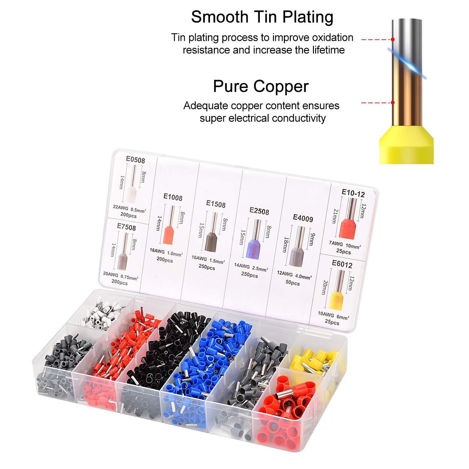 Professional Ferrule Crimping Tool Kit with 1200PCS Copper Terminals & Self-Adjusting Ratchet - AWG23-7 Wire Crimper Set with Oxford Storage Bag for Electrical Wiring, DIY Projects, and Industrial Applications
