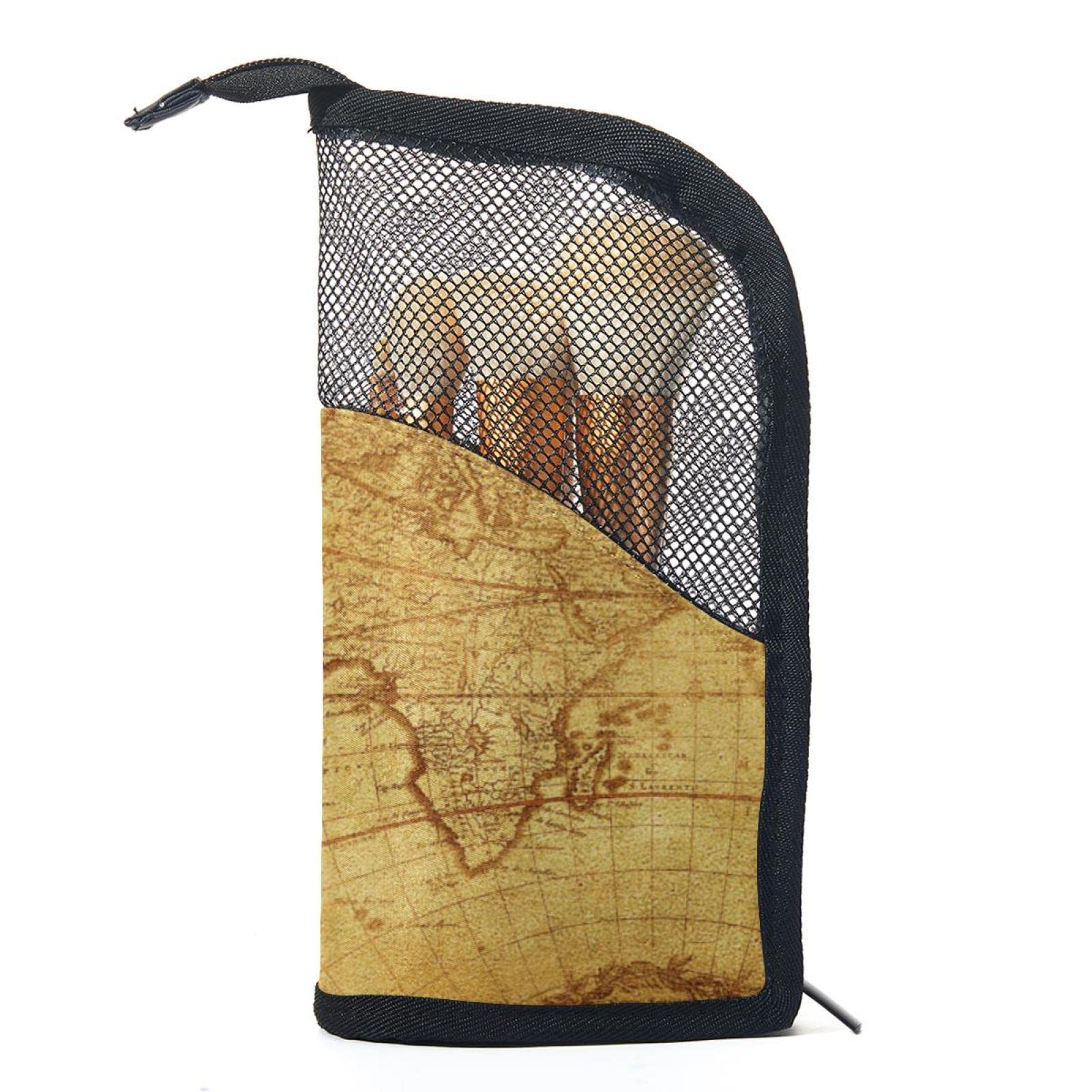 **12-Piece Makeup Brush Organizer Bag with Retro Compass World Map Design - Portable Travel Cosmetic Brush Holder Case for On-the-Go Makeup Artists**    *(Perfect for Travel, Home Vanity, or Professional Makeup Kits - Keep Brushes Clean & Organized Anywhere!)*