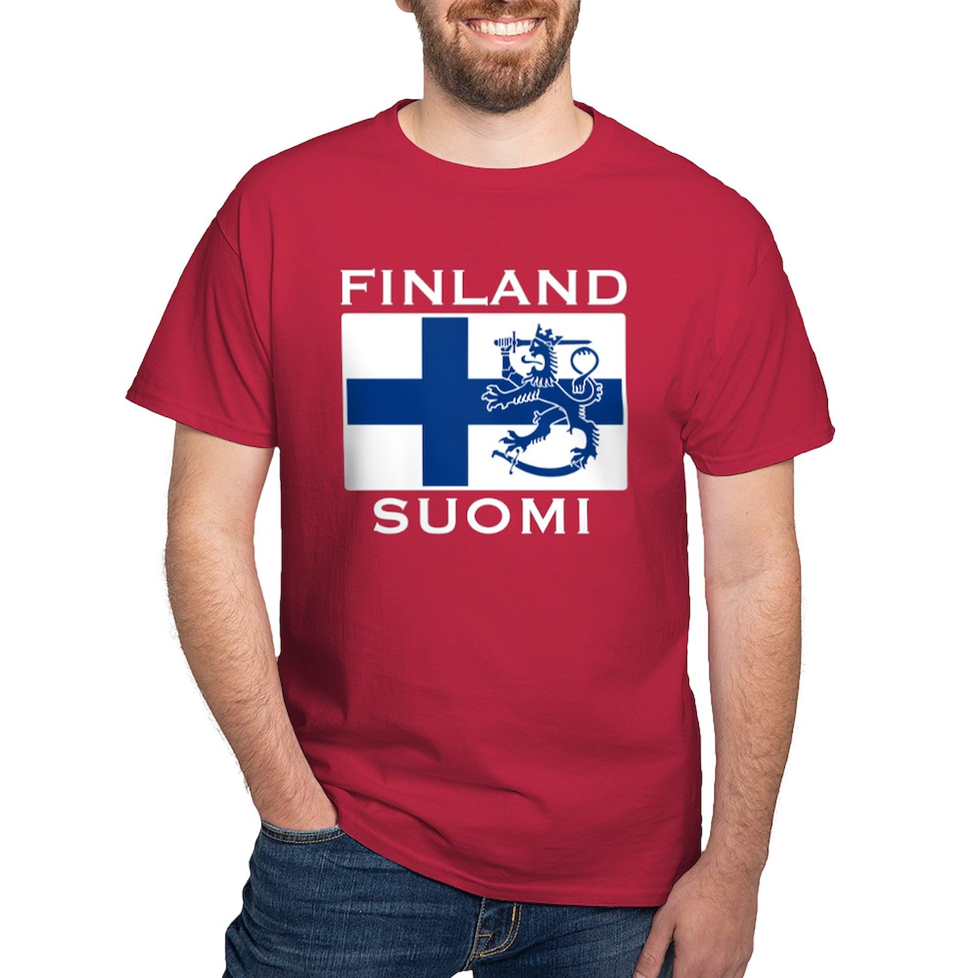 Finland Suomi Flag Dark T-Shirt for Men - 100% Premium Cotton Classic Graphic Tee - Perfect for Patriotic Events, Travel & Casual Wear