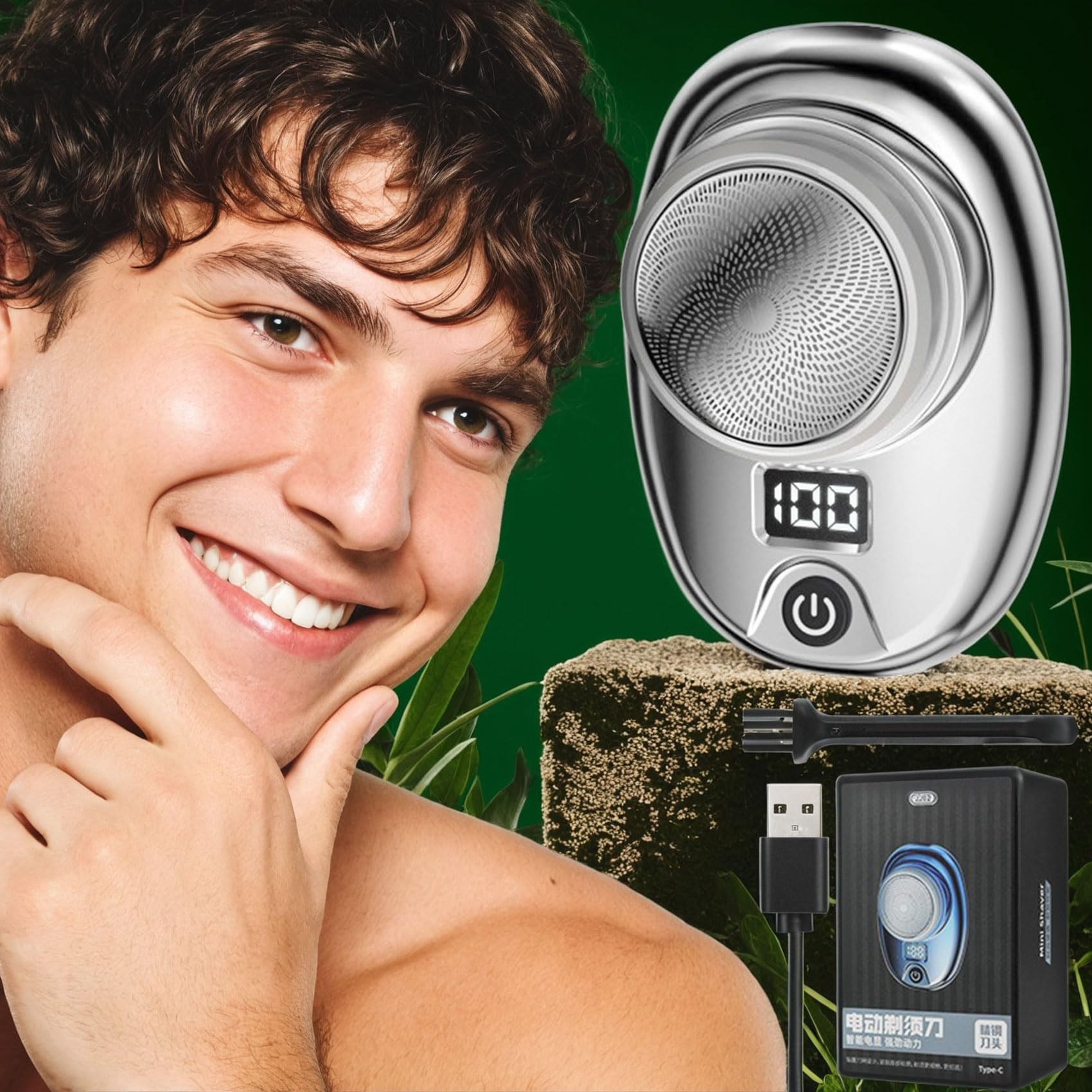 Pyrinov Electric Shaver - Mini Portable IPX7 Waterproof Rechargeable Wet/Dry Shaver for Men - Travel & Gym Use (Silver)
