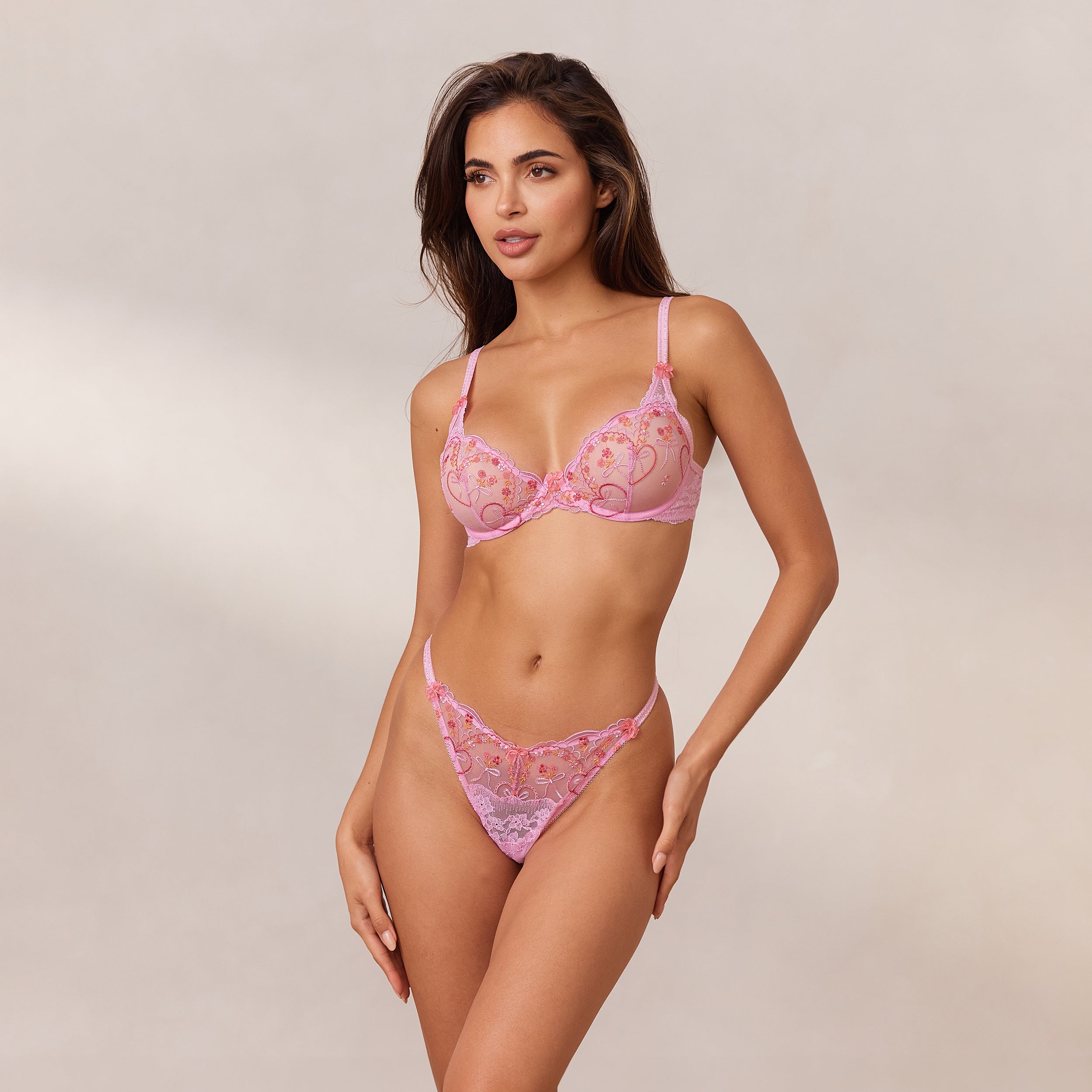 Gardenia Plunge Balcony Bra - Sexy Lace Underwire Push Up Bra in Pink for Women | Perfect for Date Nights & Special Occasions