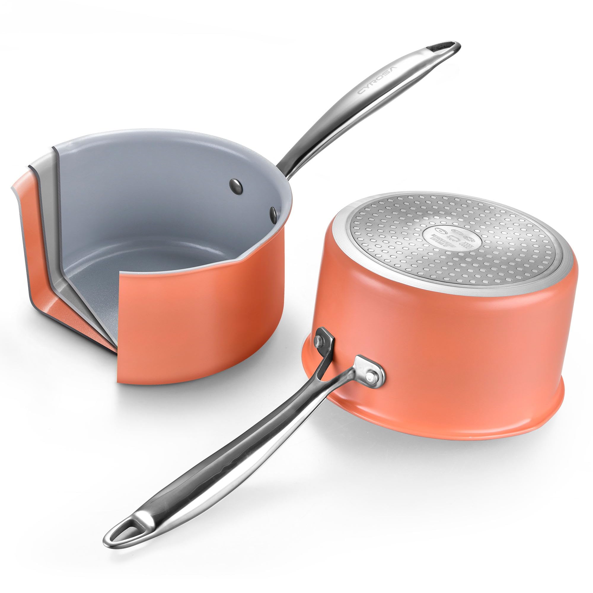 2 qt Nonstick Sauce Pan with Lid - Ceramic Coating Small Cooking Pot, PTFE & PFOA Free, Oven & Stovetop Safe (Gas, Electric, Induction) - Perfect for Sauces, Soups, and Everyday Cooking - Perracotta