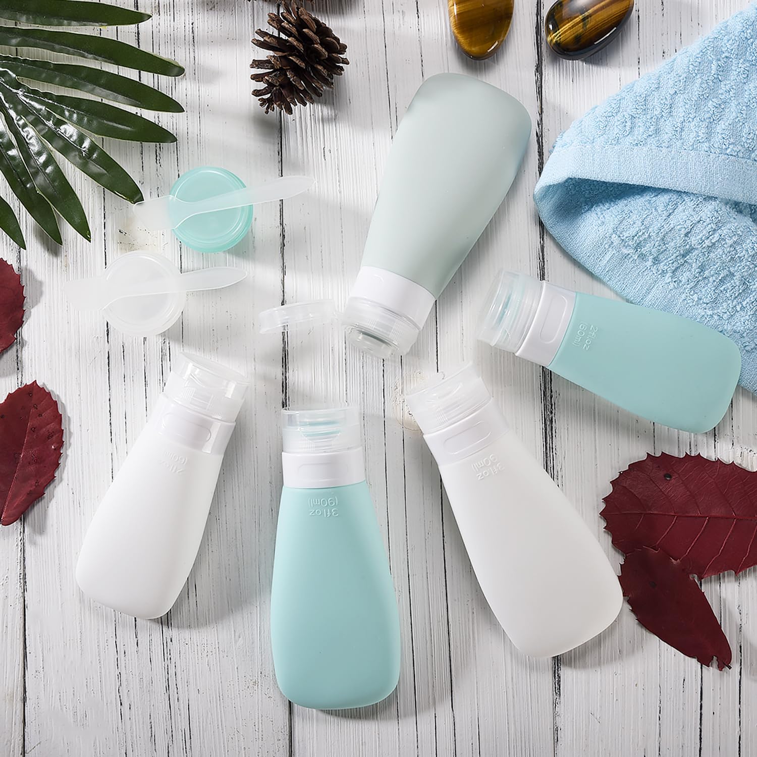 Leak Proof Silicone Travel Bottles 5-Pack (3oz & 2oz) - Refillable Squeezable Toiletry Containers for Shampoo, Lotion, Soap & Liquids | TSA Approved Travel Accessories for Vacation, Gym & Camping